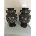 Pair of Large Qing Dynasty Bronze Cloisonne urns