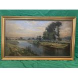 .J Valentine signed oil on canvas of river landscape.