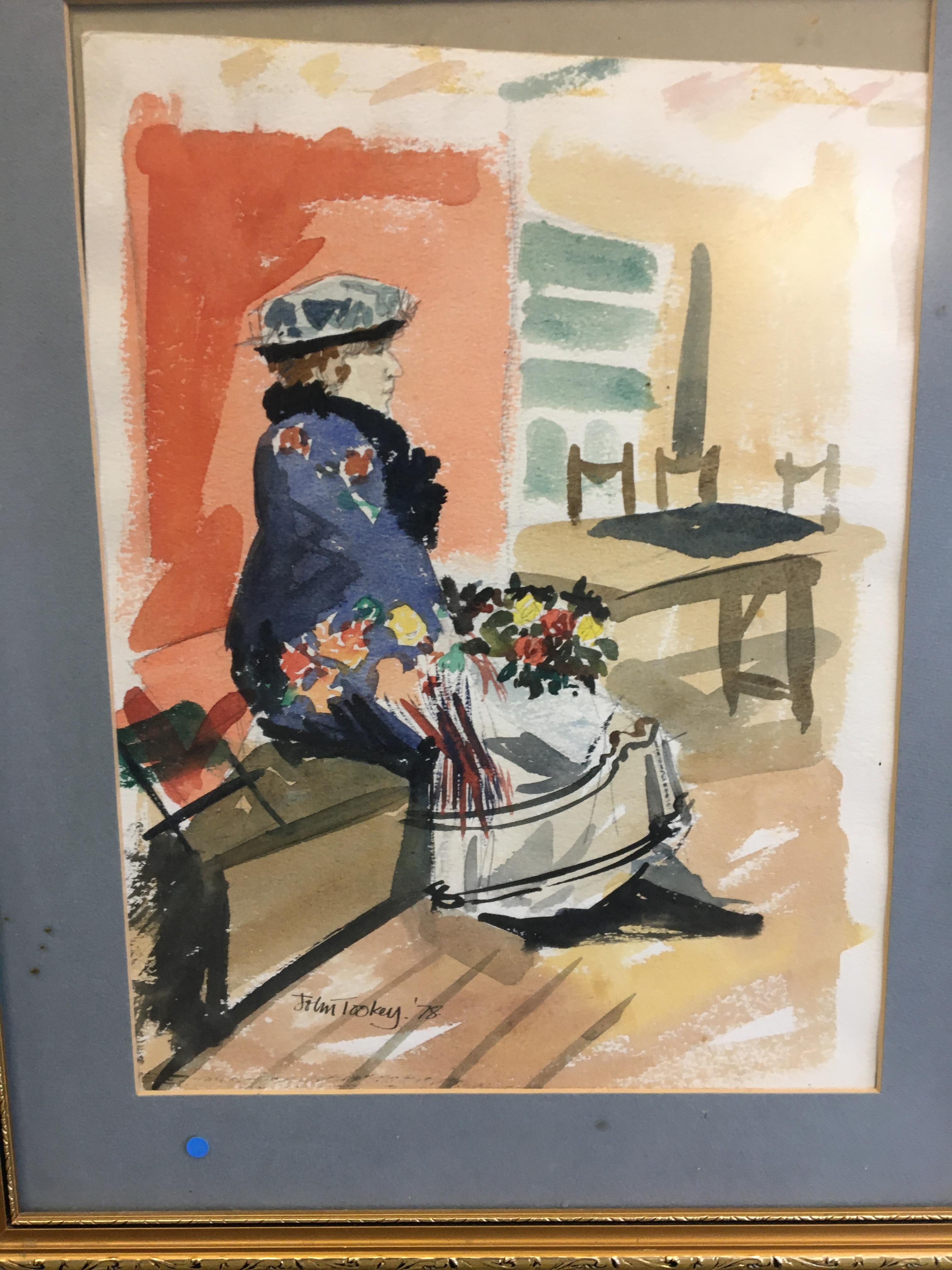 John Tookey watercolour of a flowerseller. signed lower left. - Image 2 of 5