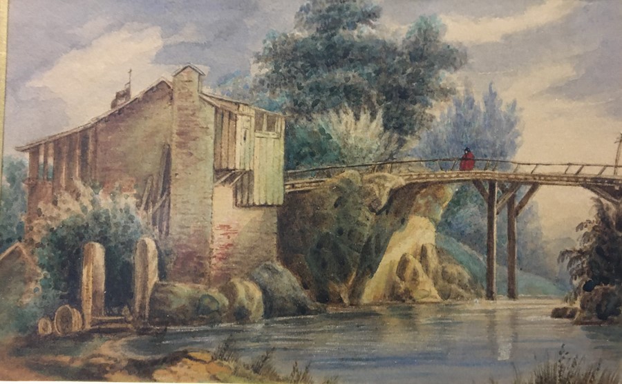 Italian scene watercolour of man on bridge, unsigned. - Image 4 of 4