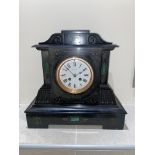 19th C Slate and Malachite inlaid mantle clock.
