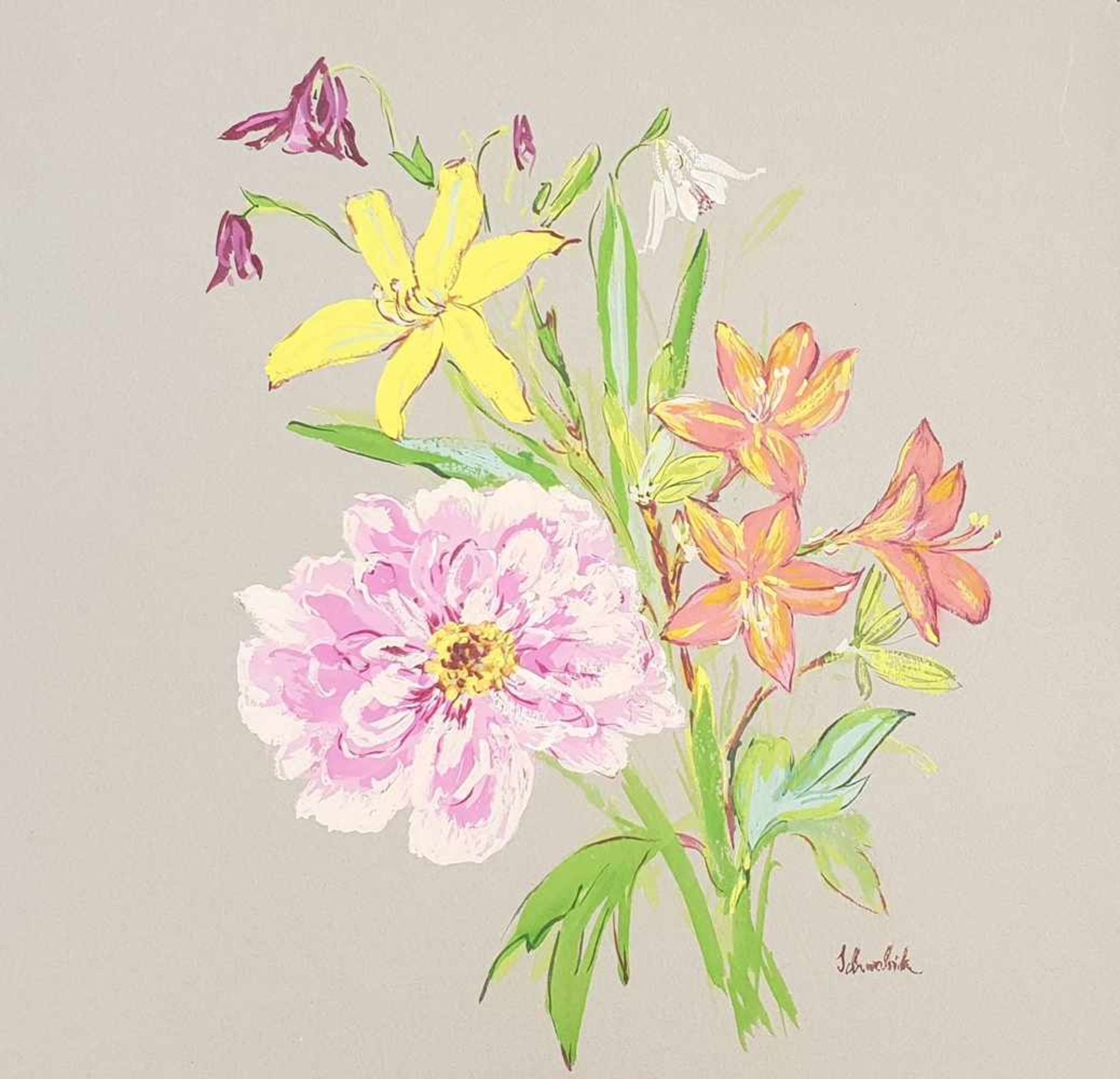 Josefine Schwabik (1917-2014 Innsbruck) , Bunter Blumenstrauß,<