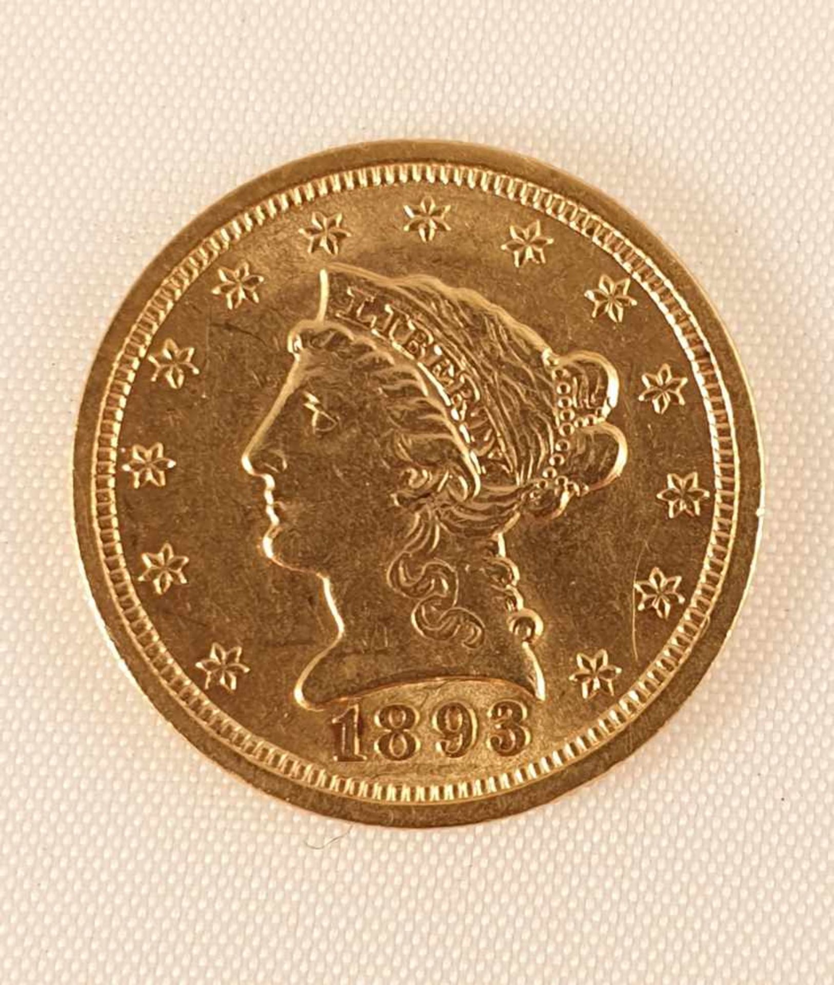 Liberty Head , 2.5 Dollar , 1893 , Gold Münze , Feinheit: Gold 900/1000 , Gewicht: 4,17g , <