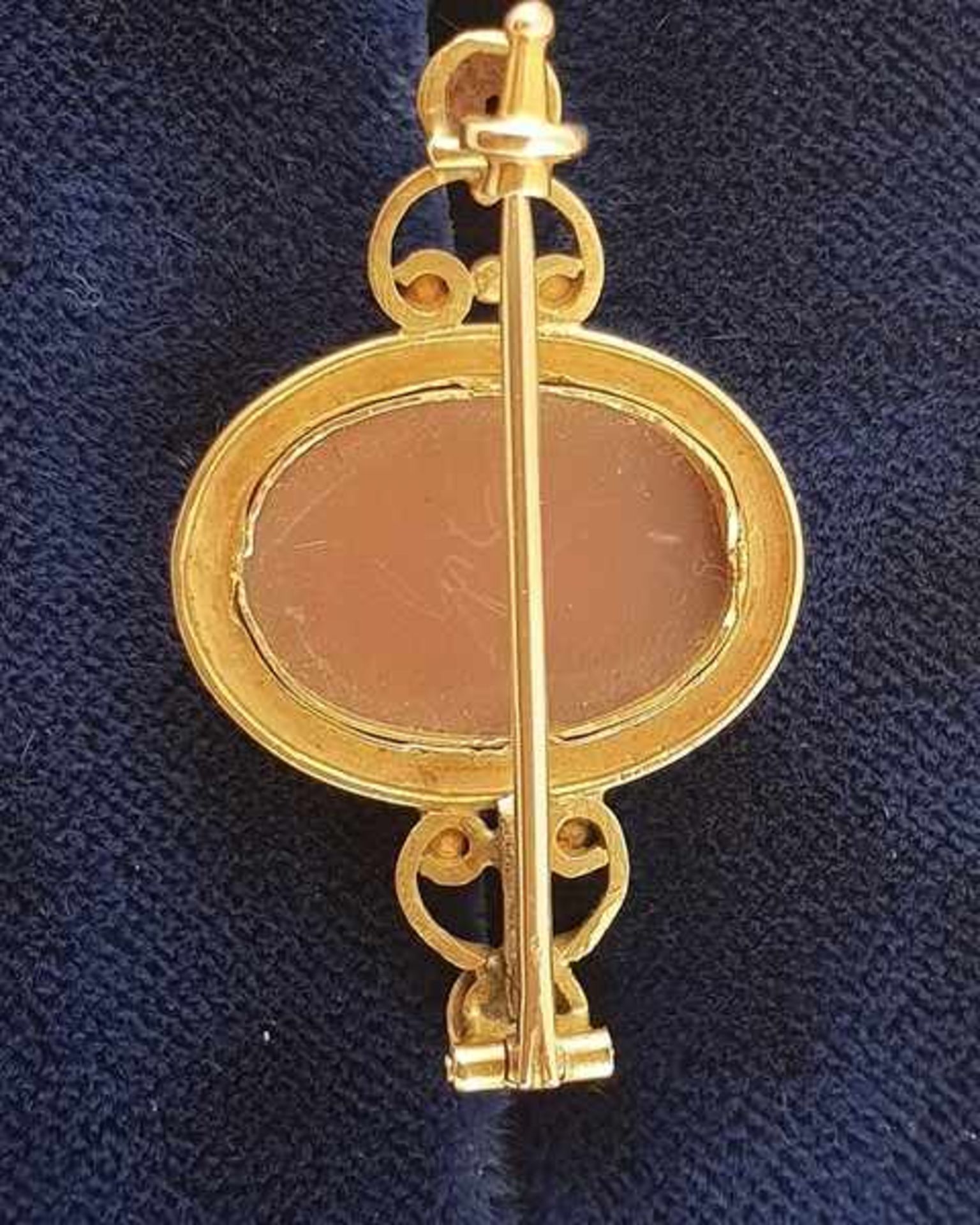 Biedermeier Kamee Brosche , Gold 585 , 19.Jhd. , 4,3g, L: 35mm, - Bild 2 aus 2