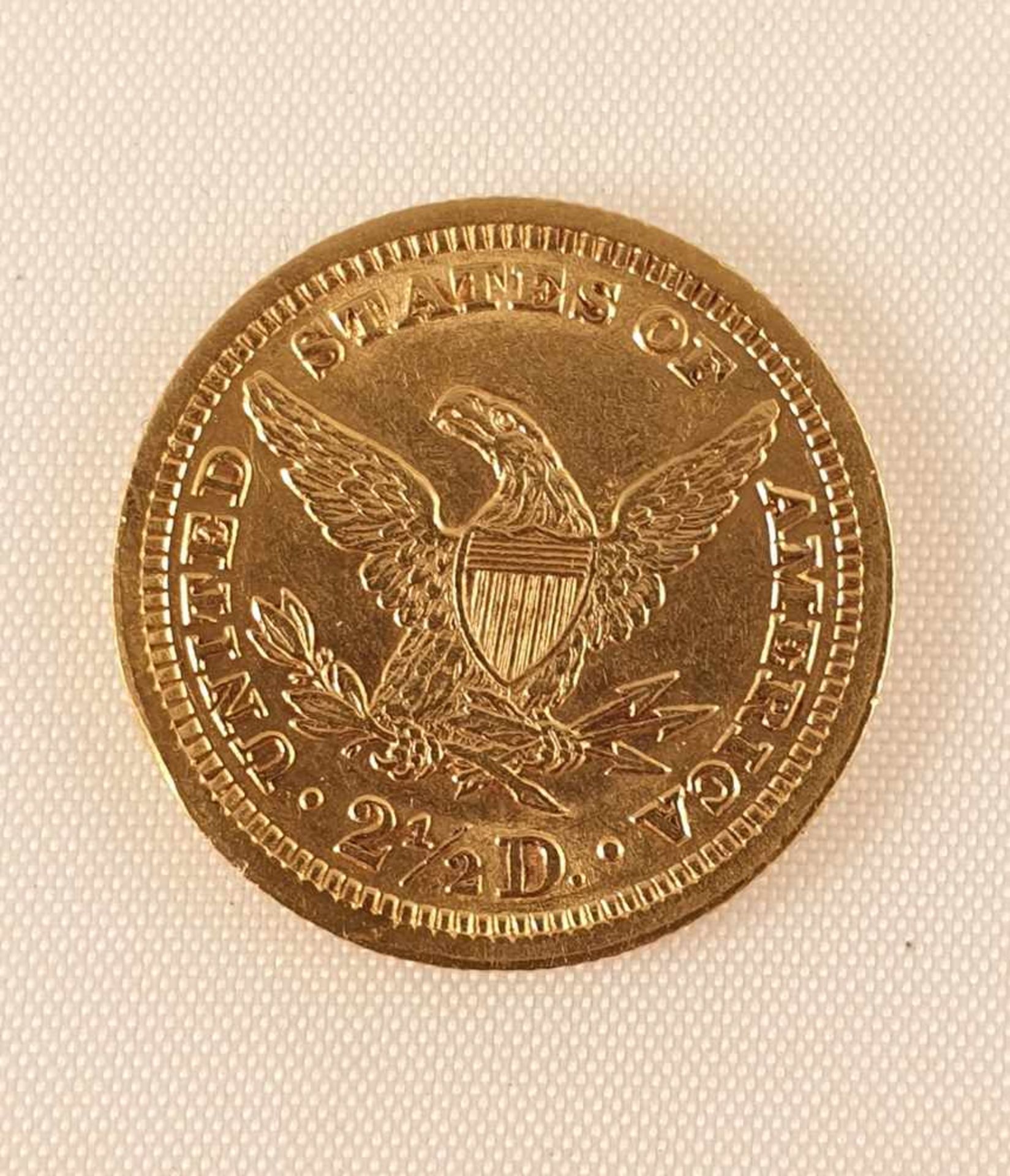 Liberty Head , 2.5 Dollar , 1893 , Gold Münze , Feinheit: Gold 900/1000 , Gewicht: 4,17g , < - Bild 2 aus 2