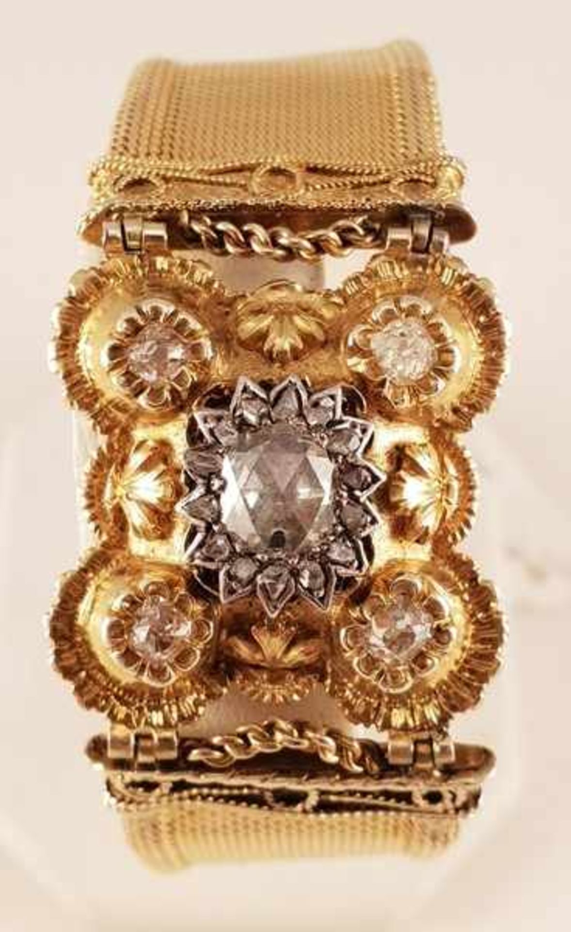 Jugendstil Armband mit Altschlif Diamanten zus.ca.1,2ct , Gold 585, Länge: 18,5cm , 34,2g,<