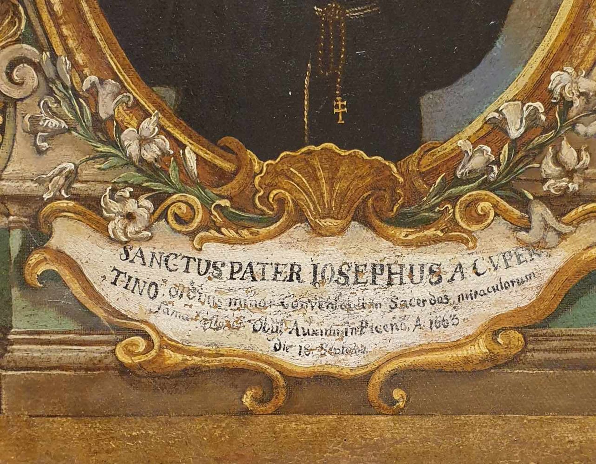 Sanctus Pater Josephus A Cuper, 1663 , Öl auf Leinwand, ca. 26x34cm, gerahmt, Rahmen besch.< - Image 2 of 3