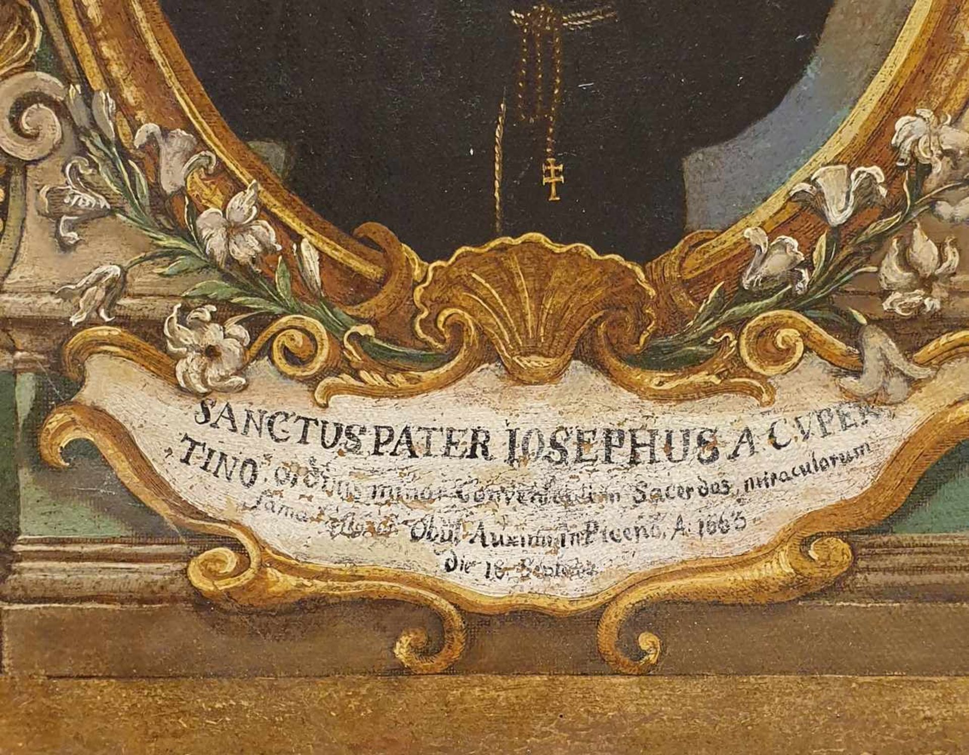 Sanctus Pater Josephus A Cuper, 1663 , Öl auf Leinwand, ca. 26x34cm, gerahmt, Rahmen besch.< - Bild 2 aus 3