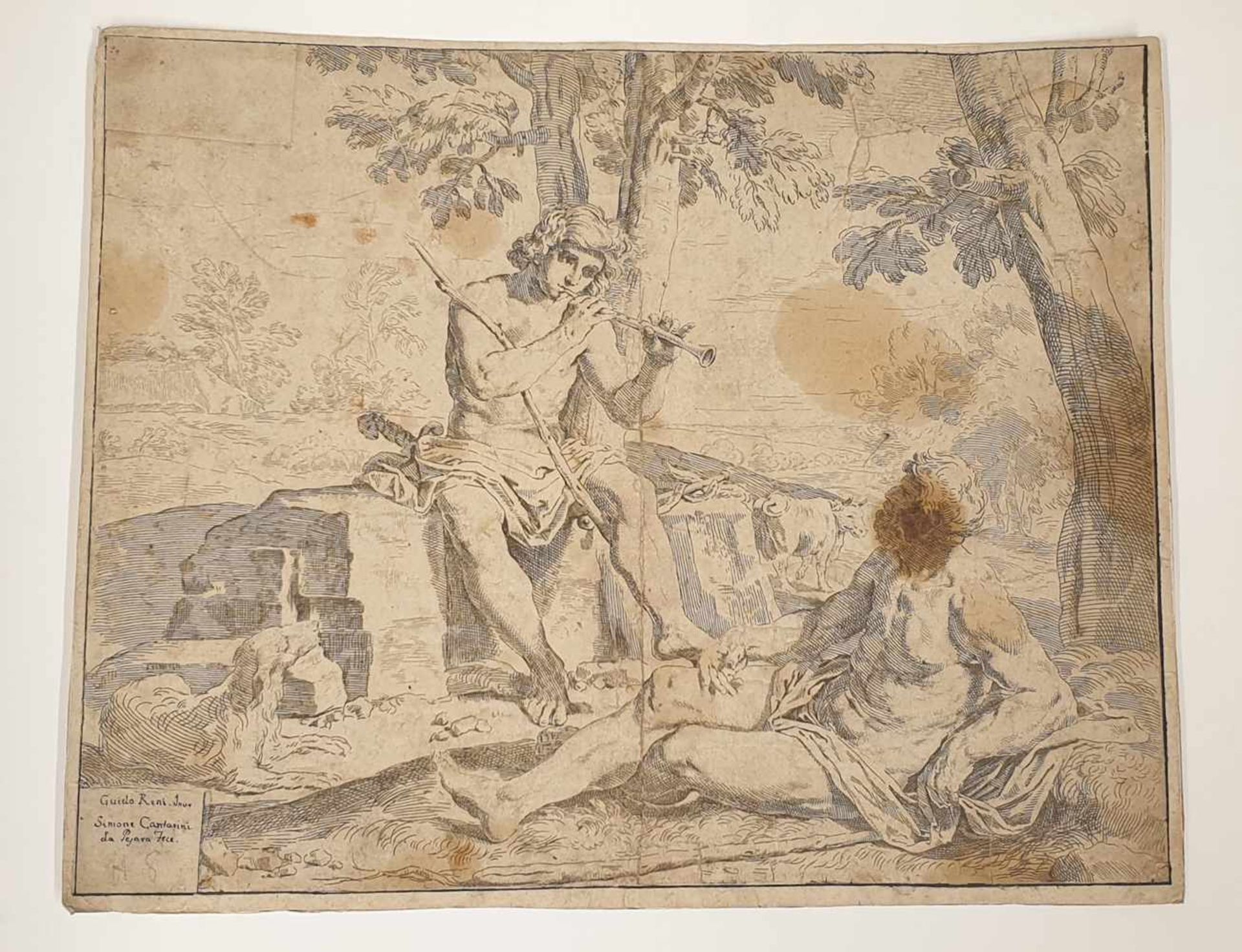 Simone Cantarini (Pesar 1612-1648 Verona), Merkur und Argus, Radierung, 17.Jahrhundert, Größe:31,