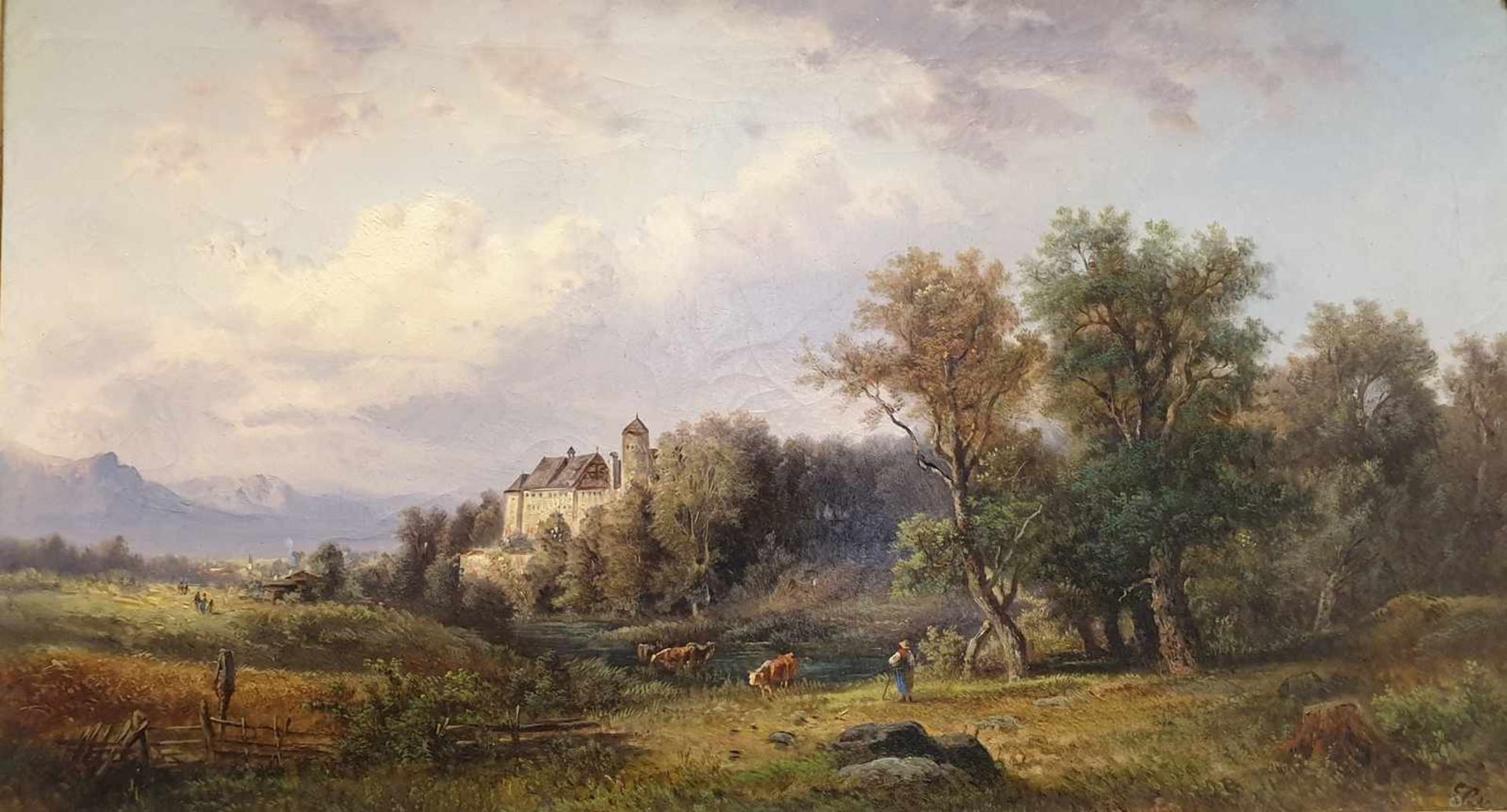 Gustav Barbarini, Wien 1840-1909) ,Blick auf Rosenheim in Bayern ,Öl auf Leinwand, Monogrammiert: GB