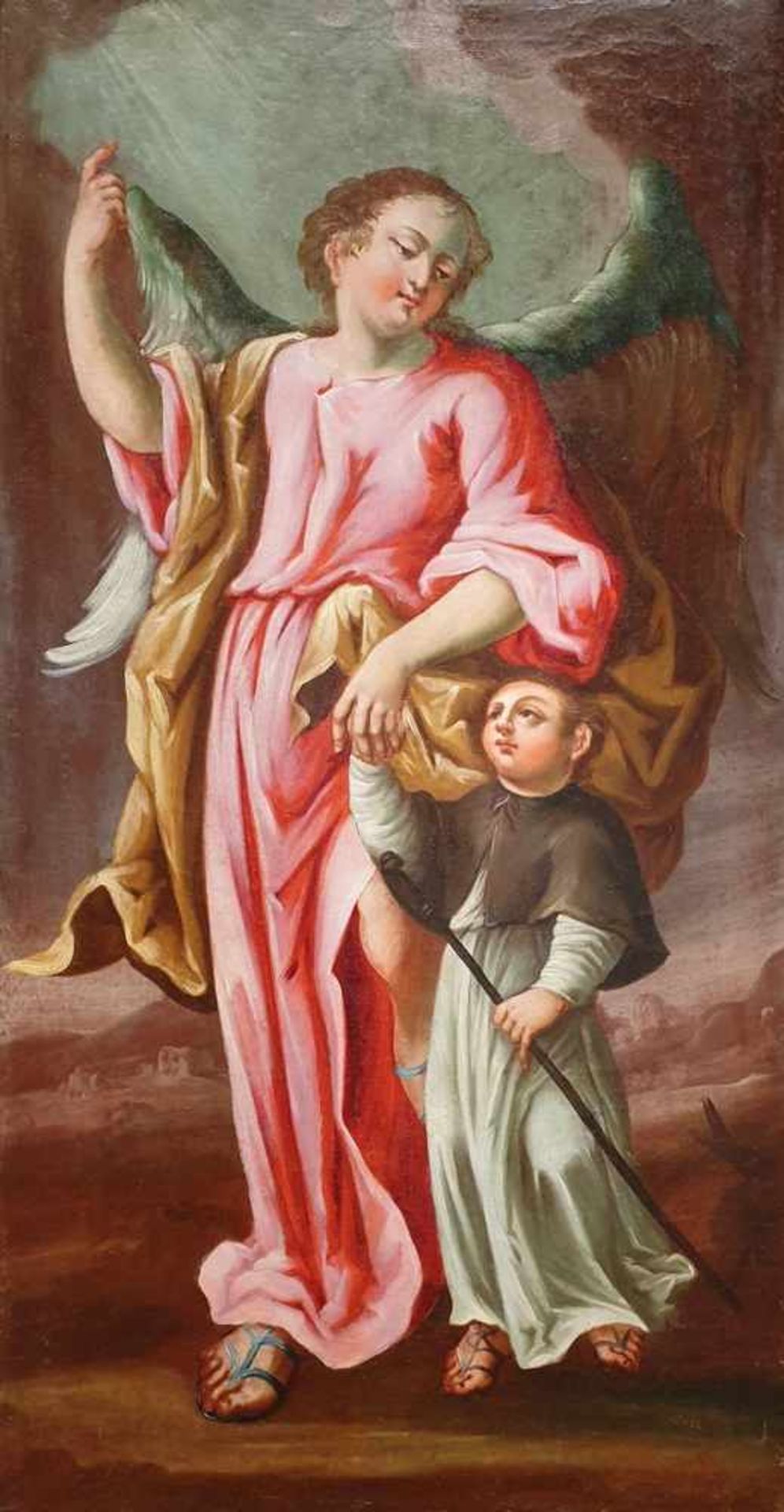 Raphael und Tobias , Öl auf Leinwand , 18. Jahrhundert , Größe: 81 x 42 cm ,