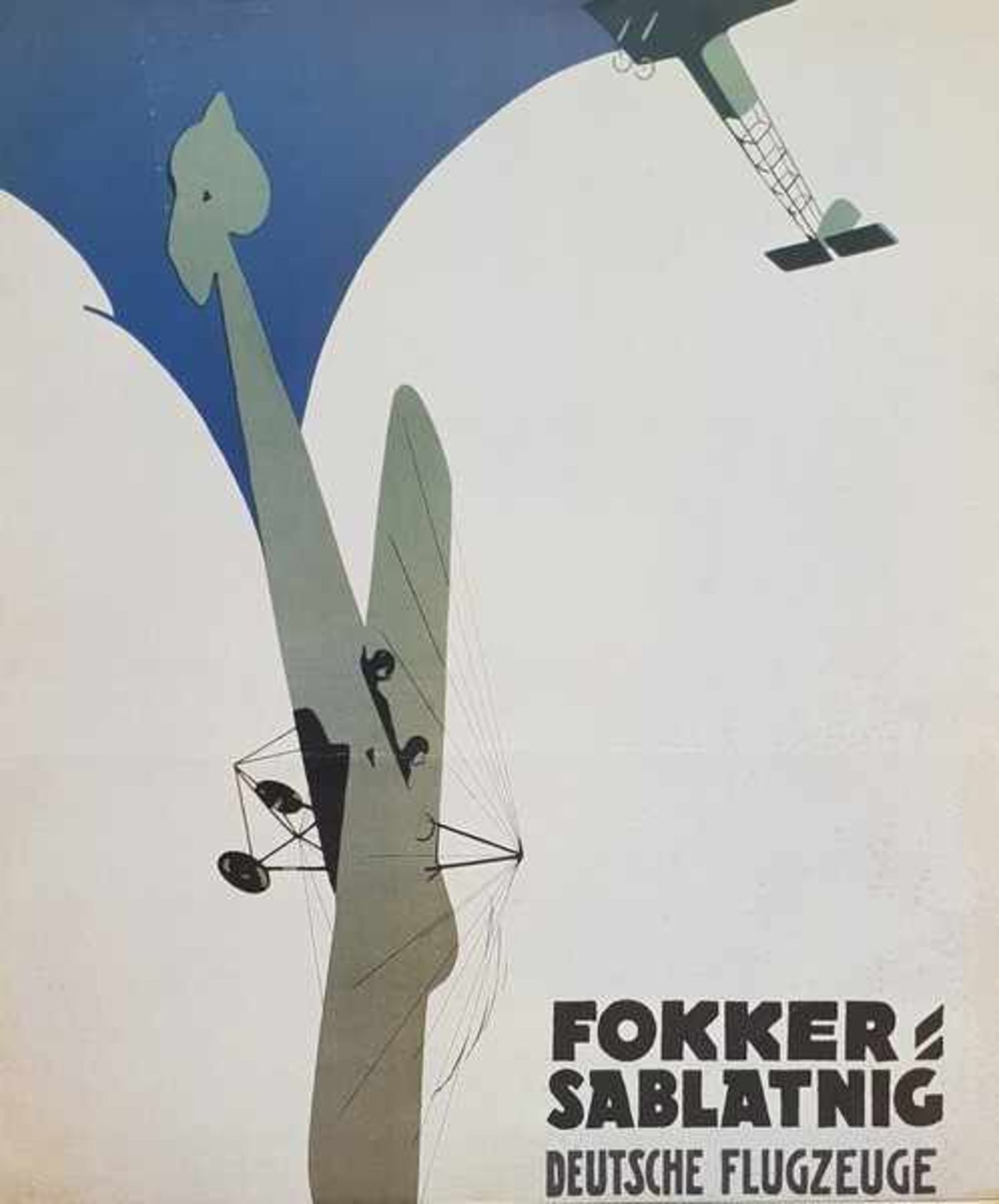 Fokker-Sablatnig Deutsche Flugzeuge Plakat Reproduktion, teilweise Stockfleckig, beschmutzt und