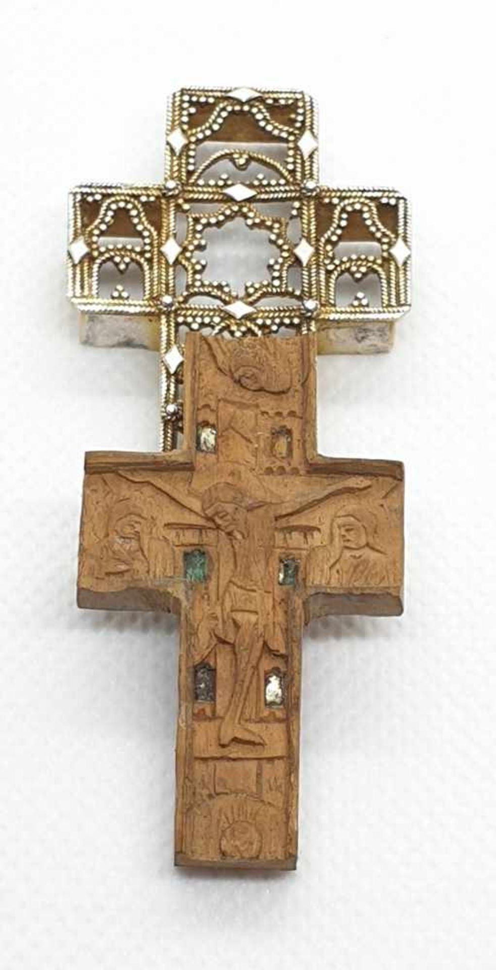 Reliquienkreuz , Silber, 18./19.Jahrundert, Koralle, Kette vermutlich aus späterer Zeit, - Image 3 of 4