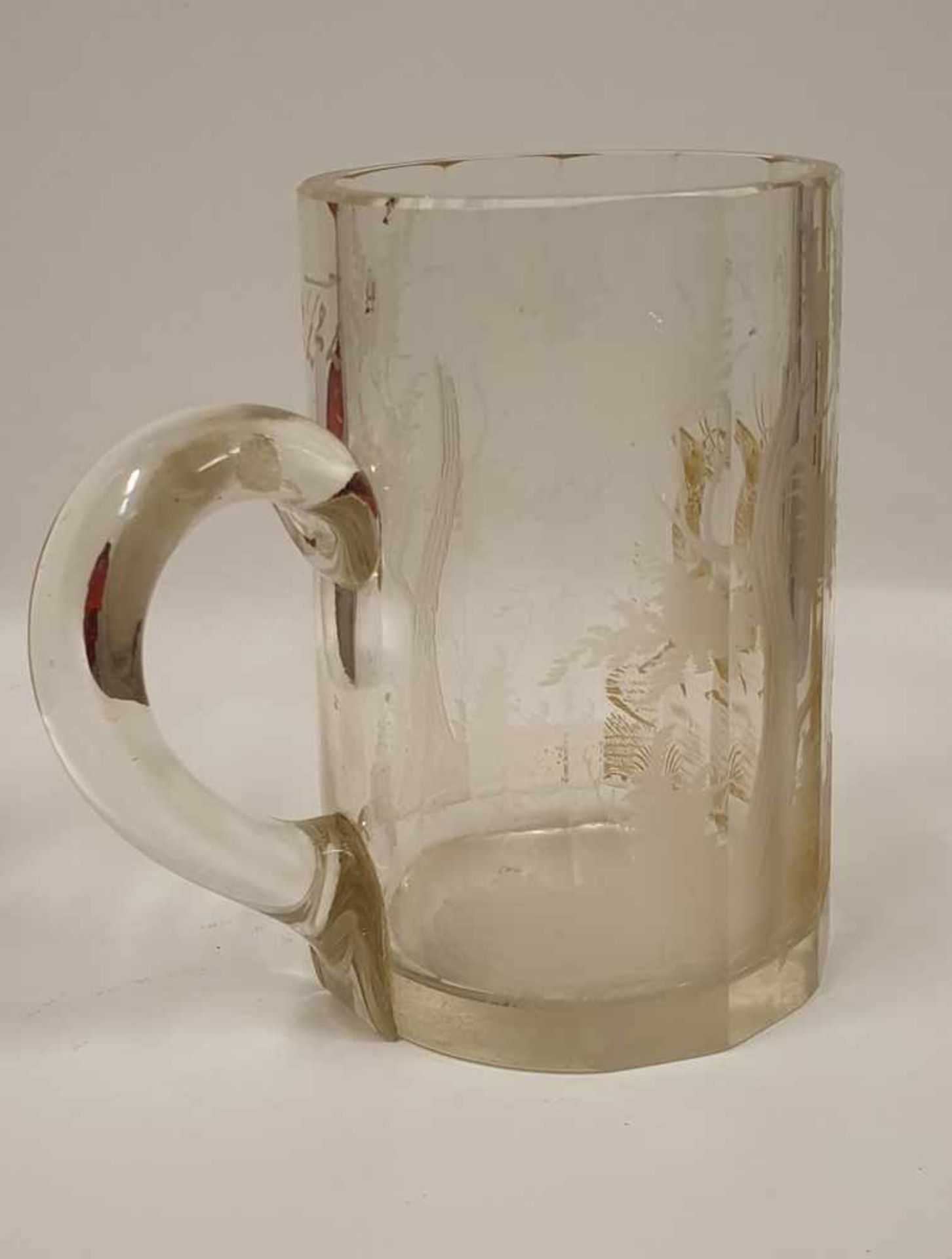 Bierkrug, Glas geschliffen und vergoldet, 19.Jahrhundert, Höhe: 13,5cm ,abgerieben , kleinere - Bild 3 aus 4