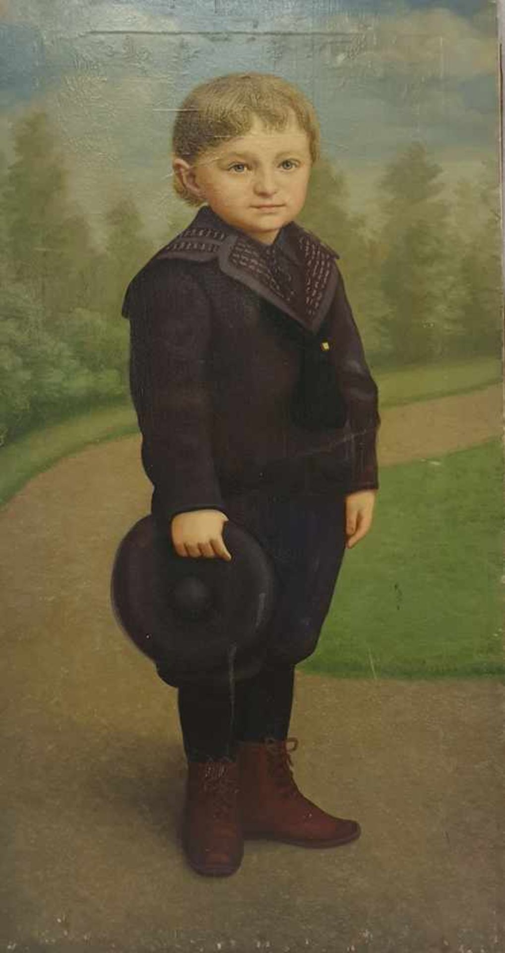 Portät eines kleinen Jungen , Tirol um 1850, Öl auf Leiinwand, Größe: ca. 90 x 48 cm , ungerahmt ,
