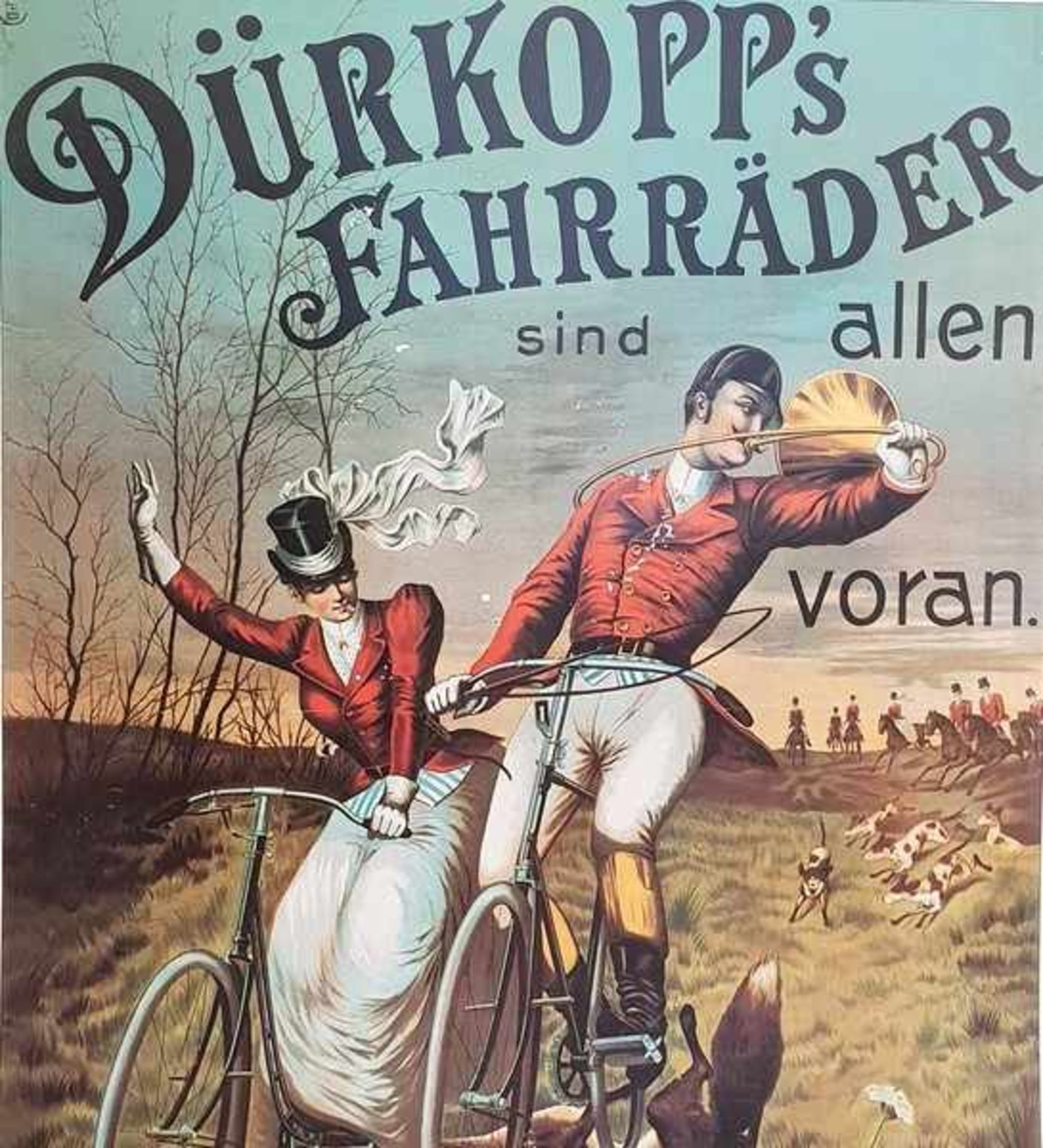 Dürkopp's Fahrräder frühe Plakat Reproduktion, teilweise beschädigt , knickstellen<br