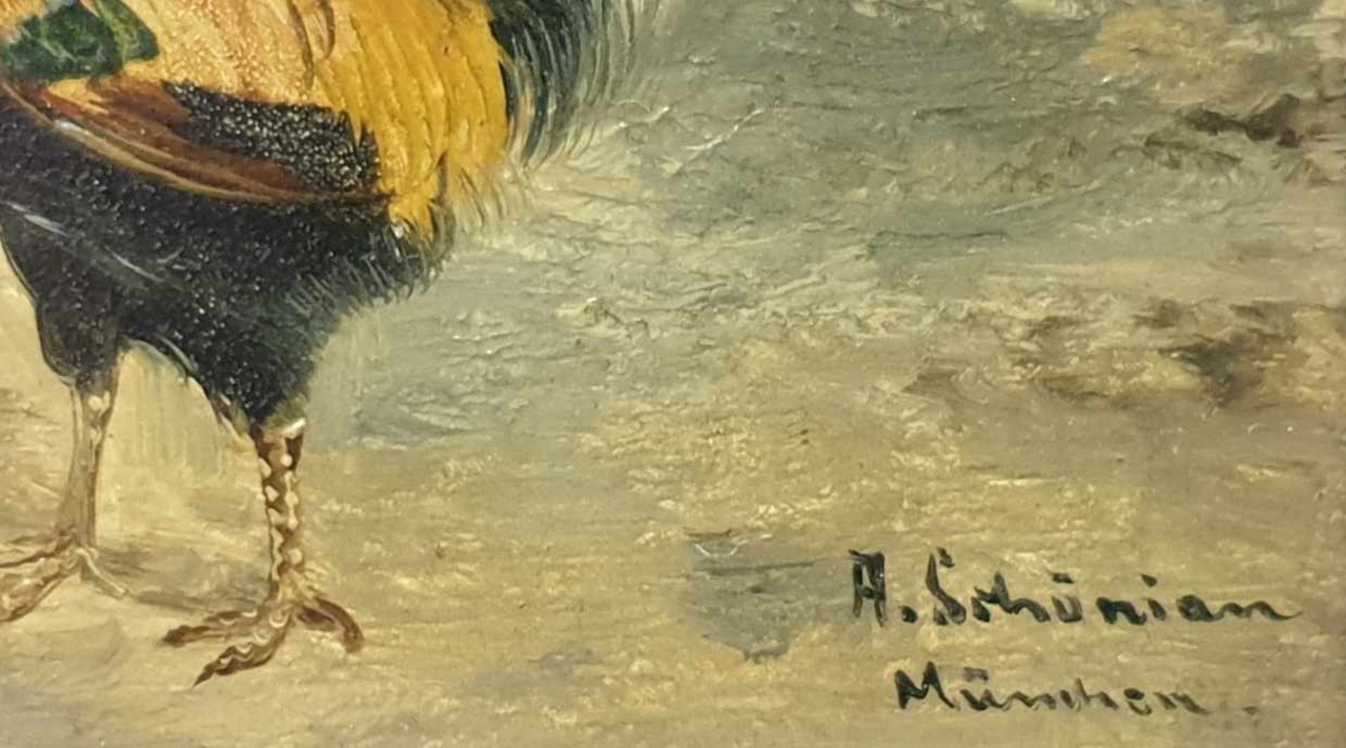 Alfred Schönian (Frankfurt/Oder 1856 nach 1936 München) Hühner , signiert und bezeichnet A. Schönian - Bild 2 aus 3