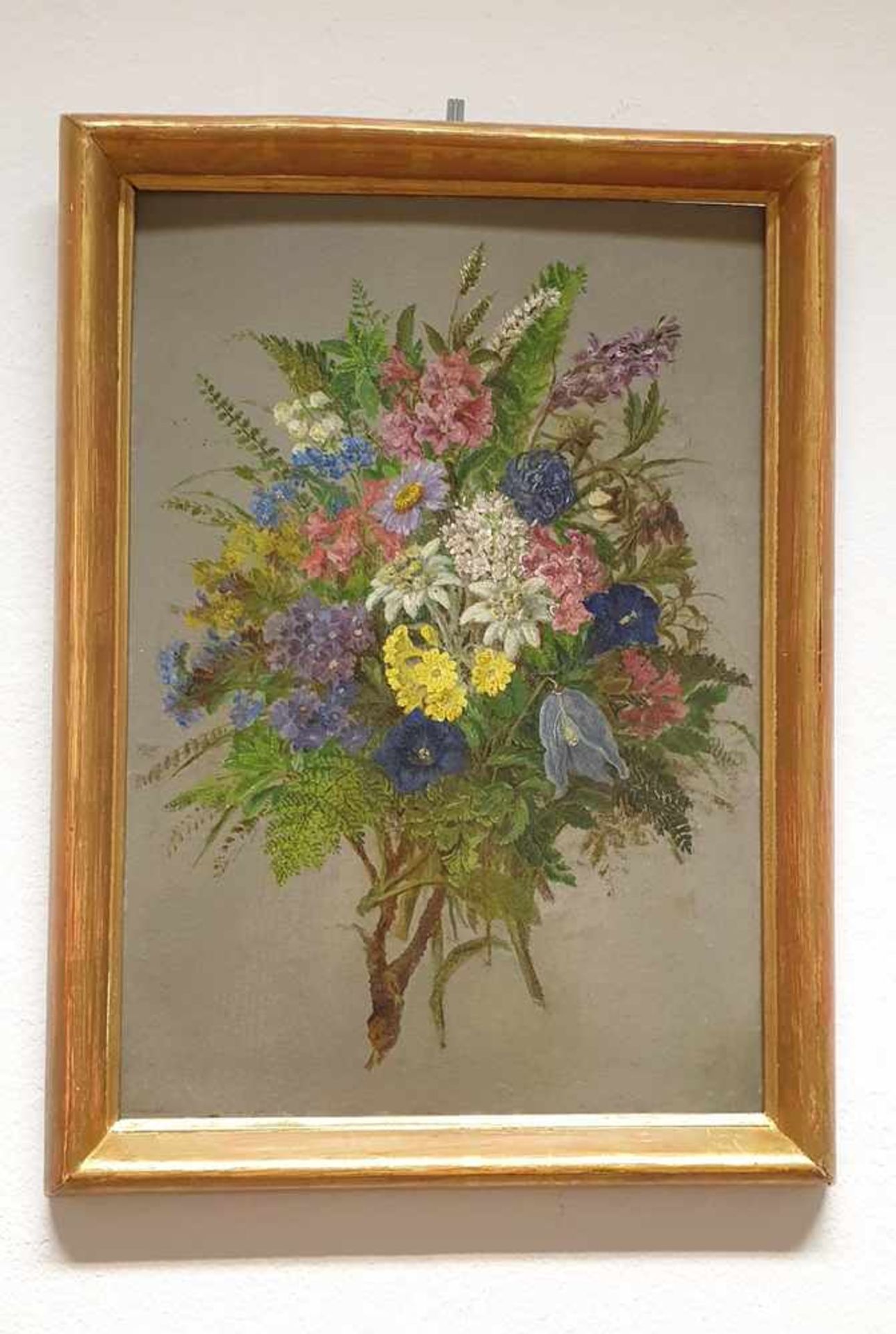 Anna Stainer Knittel? , Blumenstrauss , Öl auf Presskarton um 1900 , Größe: 25,5x34cm , gerahmt, - Image 2 of 3