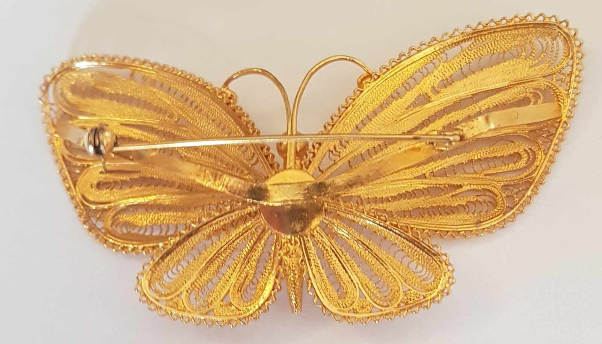 Brosche, Schmetterling, Silber 835 vergoldet, Filigranierarbeit 17,4g ., ca. 80x50mm , - Bild 3 aus 3