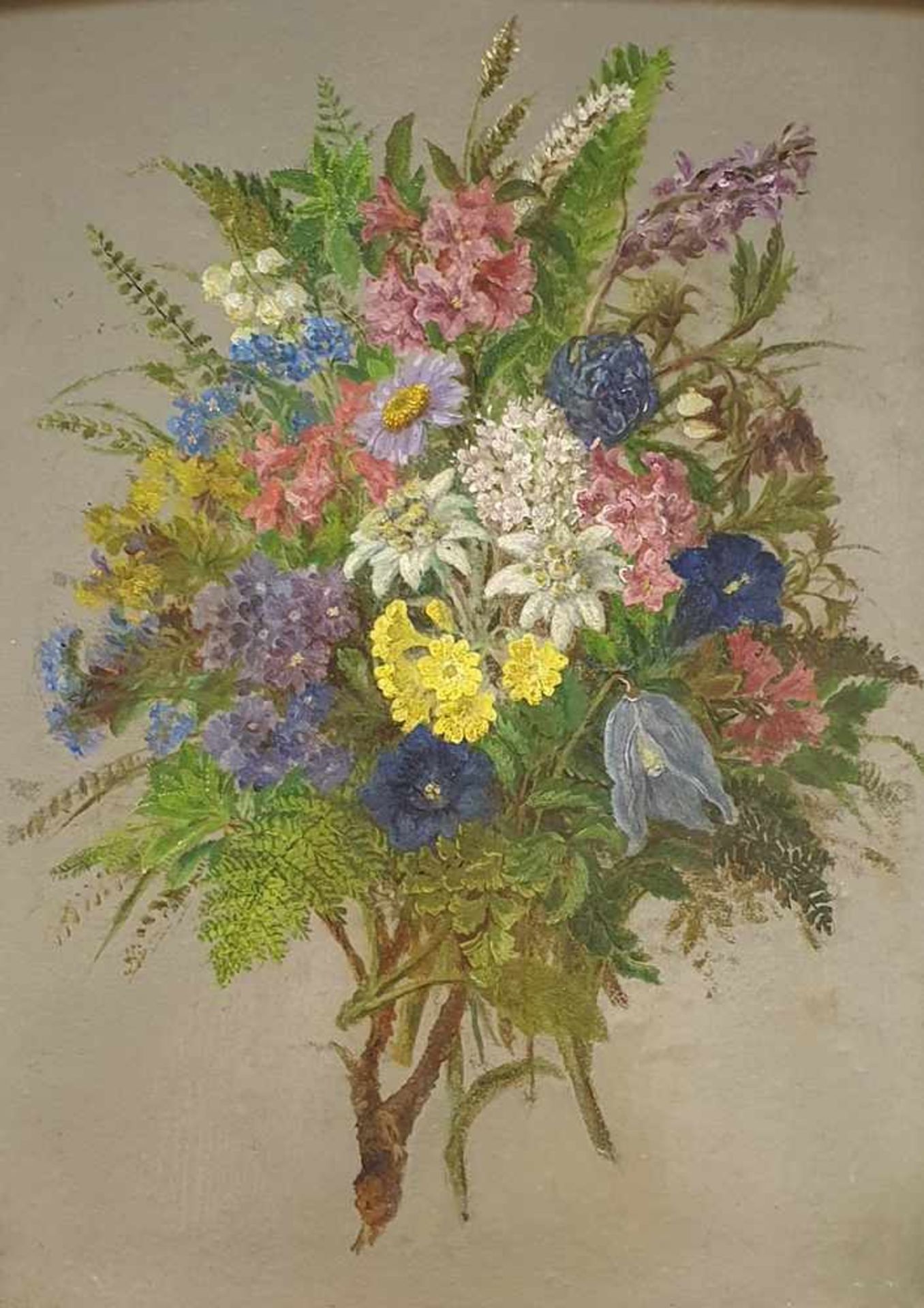 Anna Stainer Knittel? , Blumenstrauss , Öl auf Presskarton um 1900 , Größe: 25,5x34cm , gerahmt,