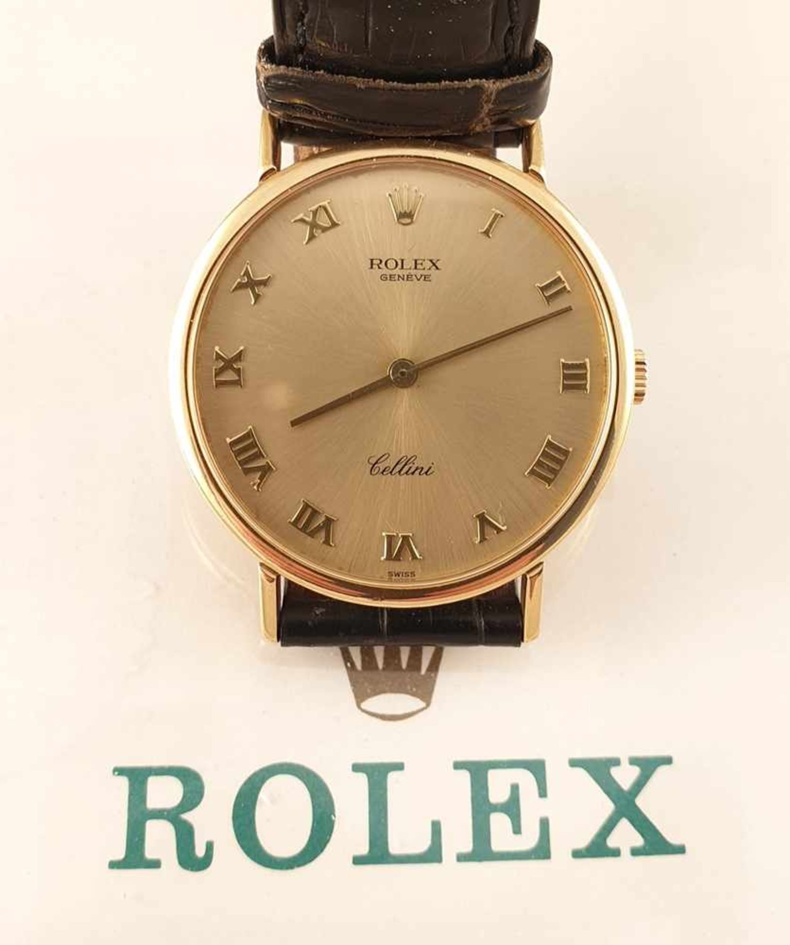 Rolex Cellini,Armbanduhr ,Gold 750, Handaufzug, gelbes Zifferblatt mit römischen Ziffern,