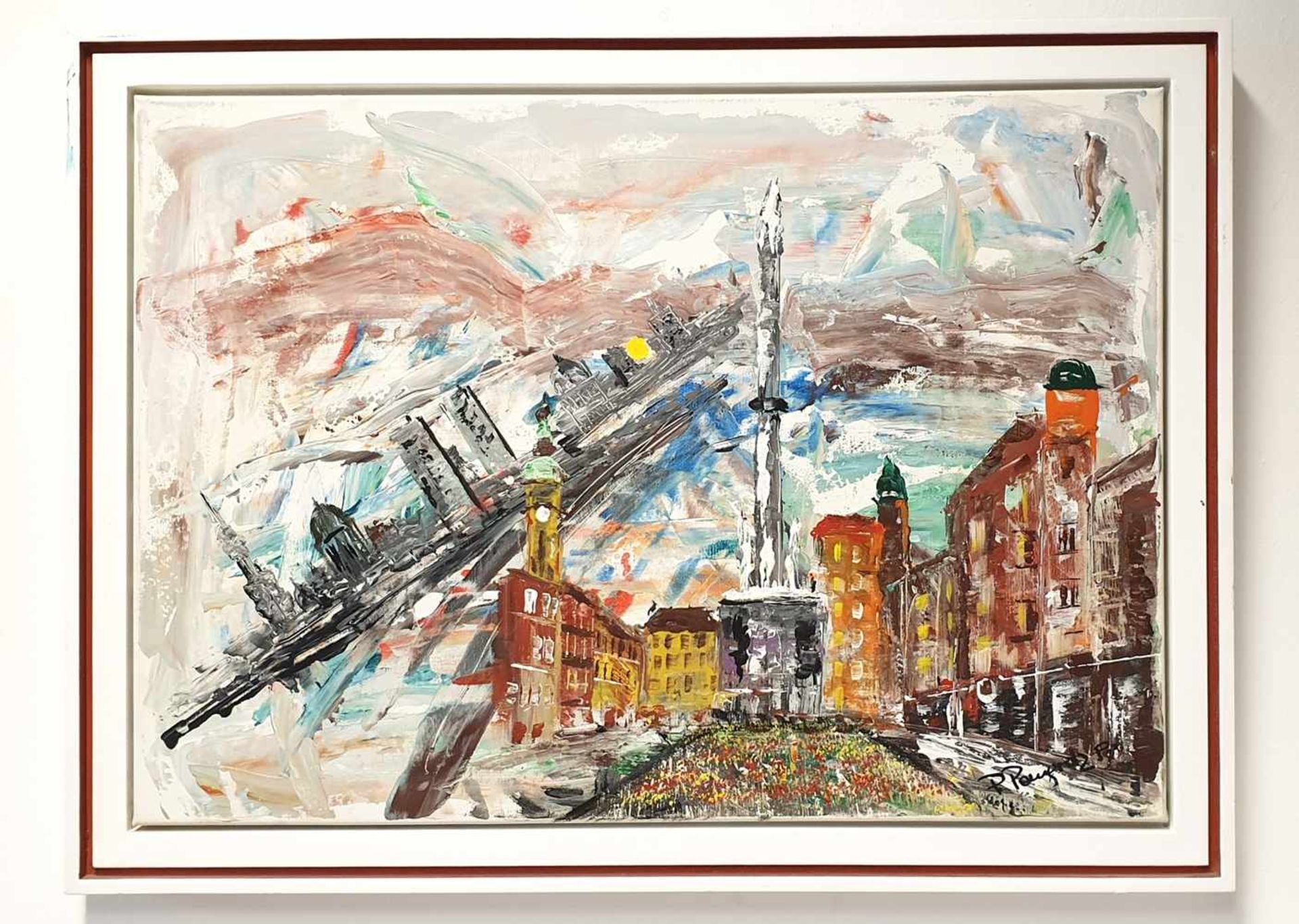 Peter Pongratz , ( Eisenstadt geb . 1940 ) , Ansicht Innsbruck-Wien ,Acryl auf Leinwand ,signiert - Image 2 of 3