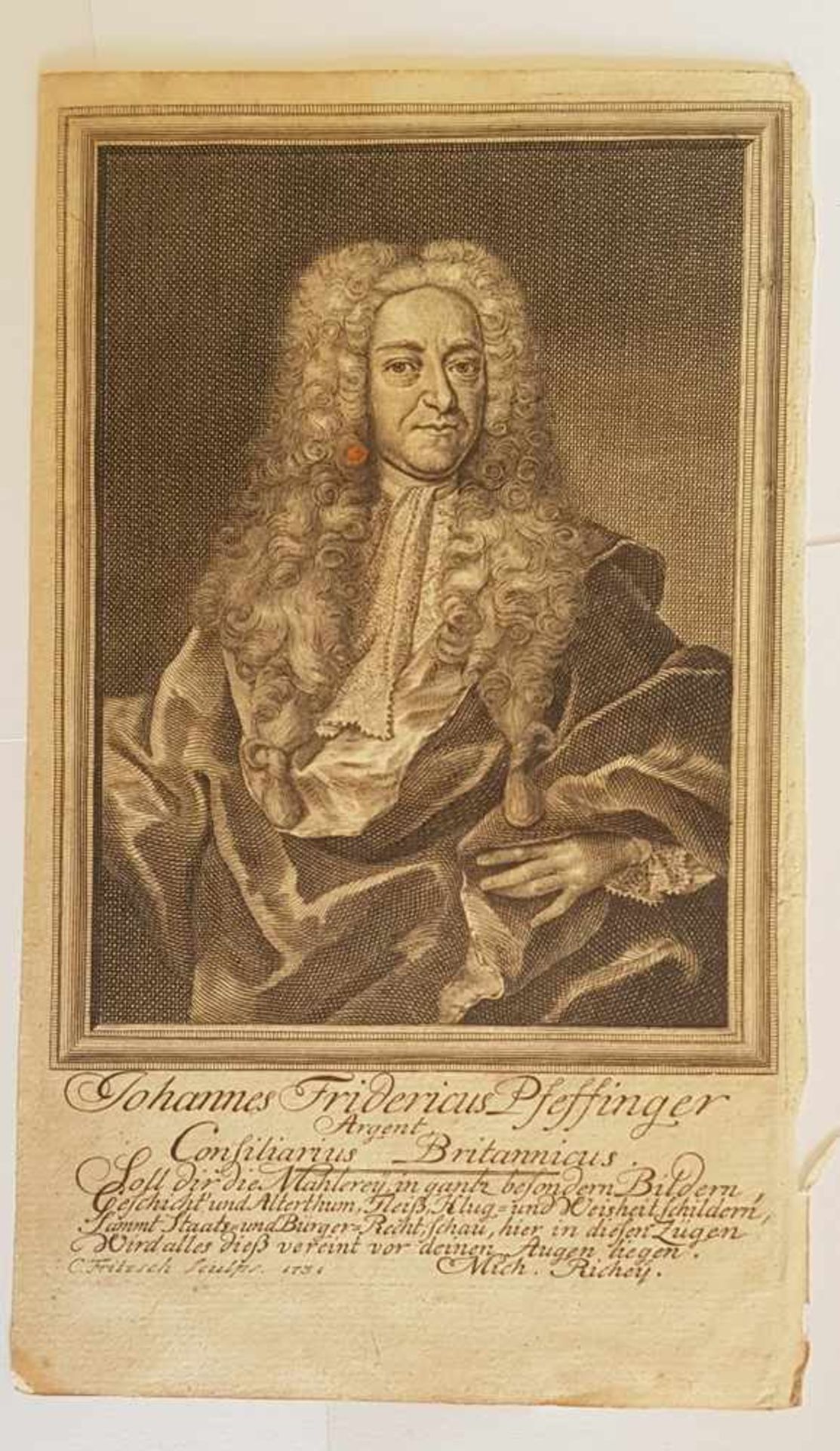 Johannes Fridericus Pfeffinger, Kupferstich , 18. Jahrhundert, Kupferstecher C.Fritsch 1731 , Größe: