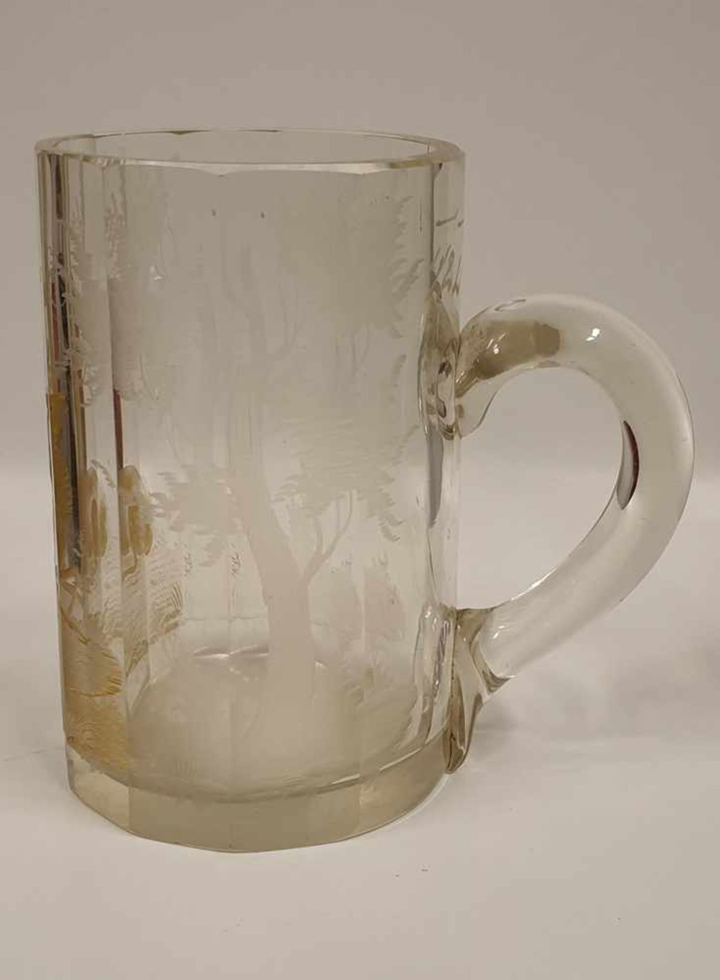 Bierkrug, Glas geschliffen und vergoldet, 19.Jahrhundert, Höhe: 13,5cm ,abgerieben , kleinere - Bild 2 aus 4