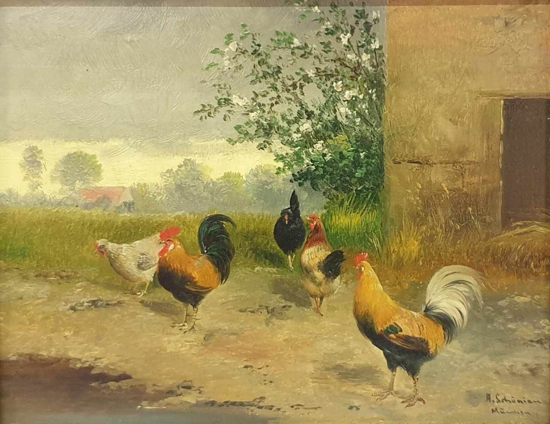 Alfred Schönian (Frankfurt/Oder 1856 nach 1936 München) Hühner , signiert und bezeichnet A. Schönian