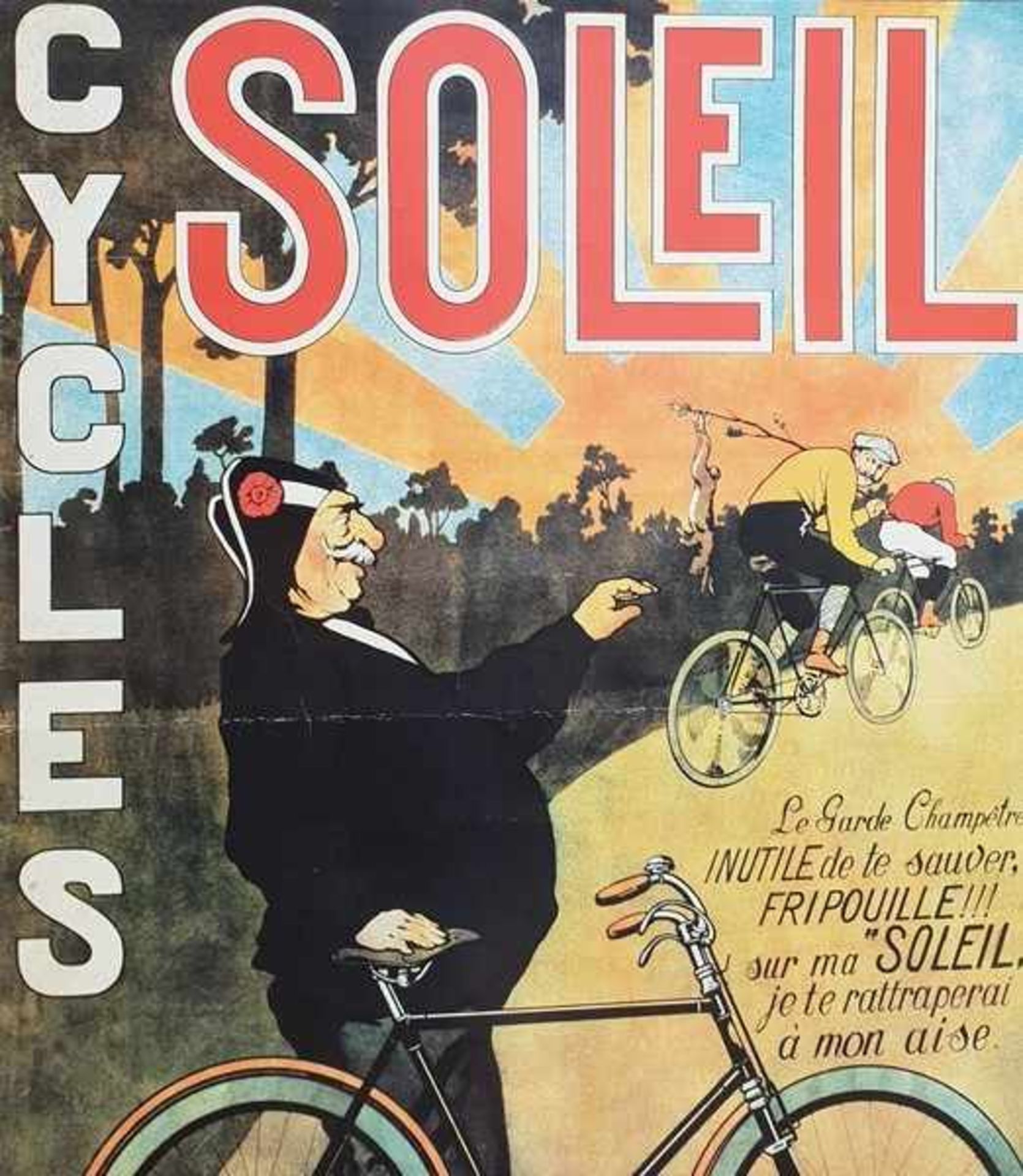 Soleil Cycles frühe Plakatreproduktion, teilweise beschmutzt, knickstellen<