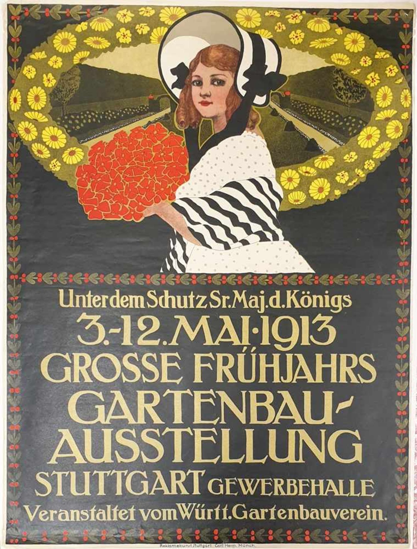 Altes Ausstellungsplakat, Grosse Frühjahrs Gartenbau Ausstellung Stuttgart, 1913, Größe: ca. 80x60cm