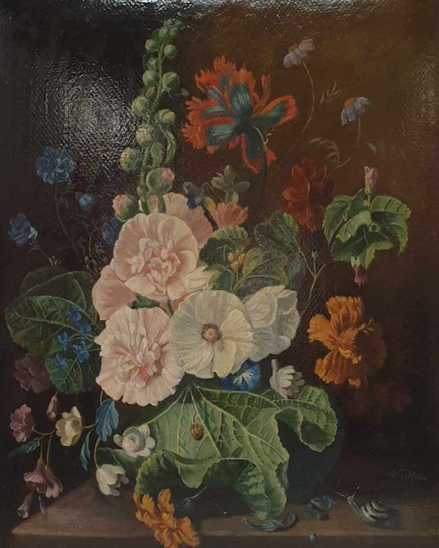 Blumenstilleben , Öl auf Malkarton , 19. Jahrhundert ,signiert ,Größe:<br