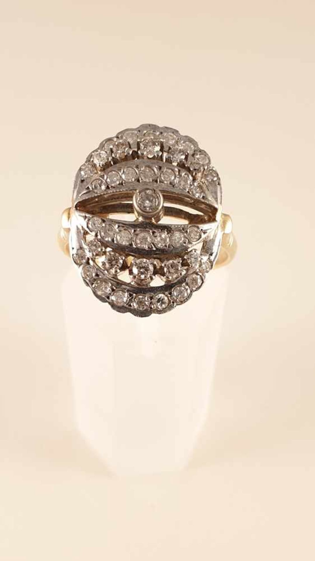 Art Deco Diamant Ring, zus.ca. 1ct , Gold 750 , Dm: 20x18mm , RW60 , Gewicht: 7,5g