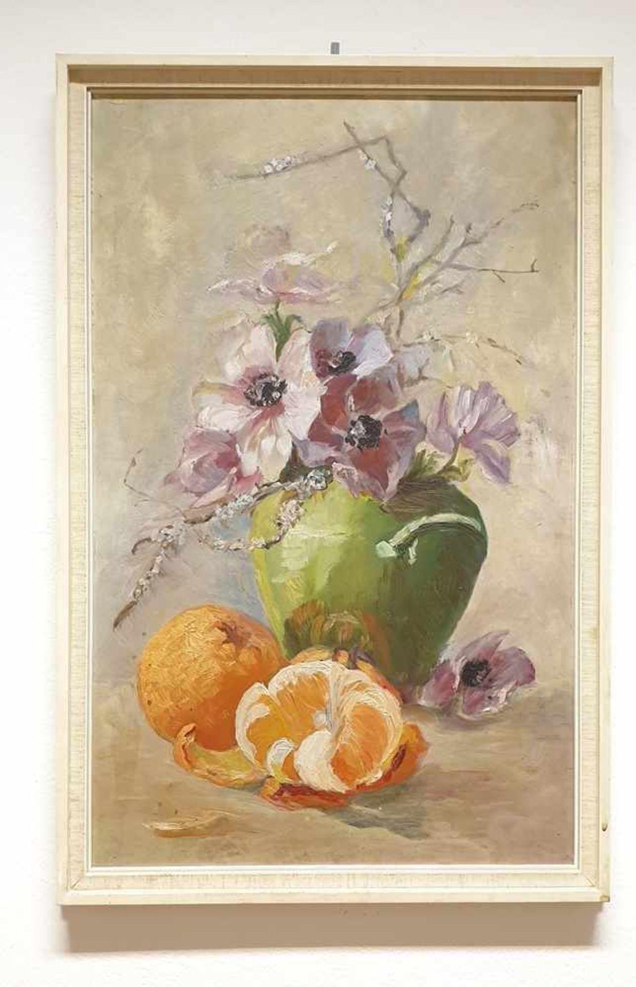 Blumenstilleben mit Früchten, Öl auf Presskarton ,20.Jahrhundert, Größe: 59,5x38cm, rückseitig - Image 2 of 3