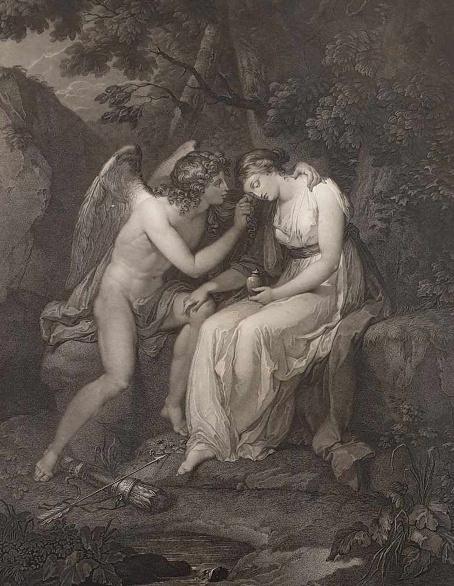 Amor und Psyche, Angelika Kaufmann , L. Buchhorn 1804, Radierung, Größe: 42x58,5cm ,teilsfleckig, - Image 3 of 3