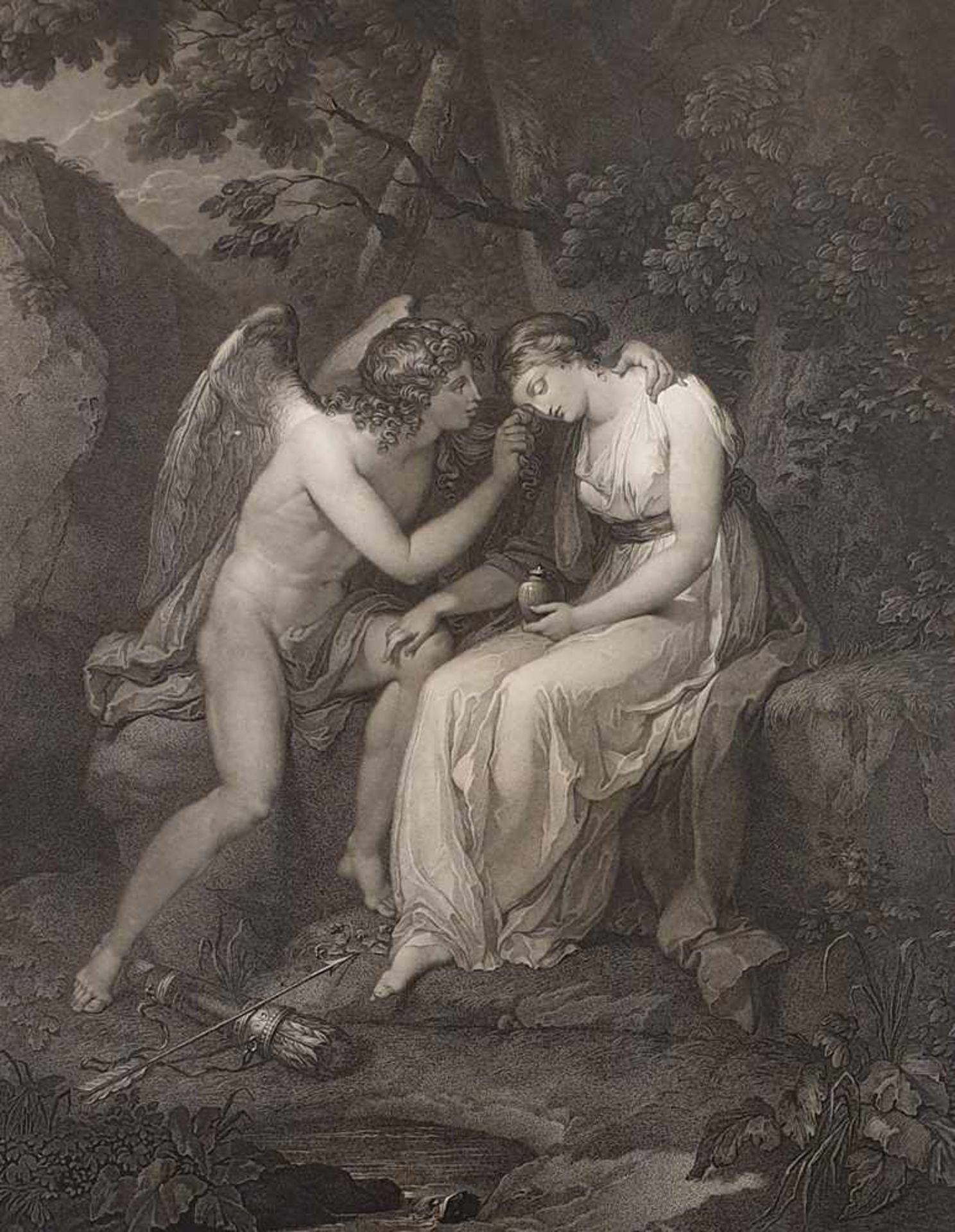 Amor und Psyche, Angelika Kaufmann , L. Buchhorn 1804, Radierung, Größe: 42x58,5cm ,teilsfleckig, - Bild 3 aus 3