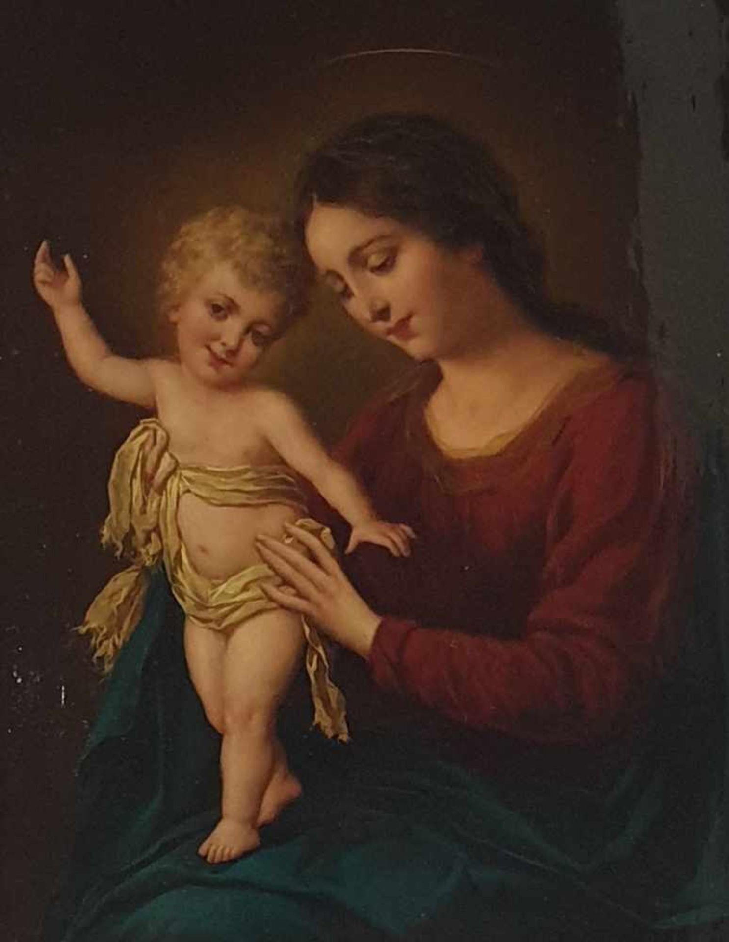 Maria mit dem Jesuskind , 19.Jahrhundert , Öl auf Holz, Größe: 33x26,5 cm , gerahmt, sehr feine