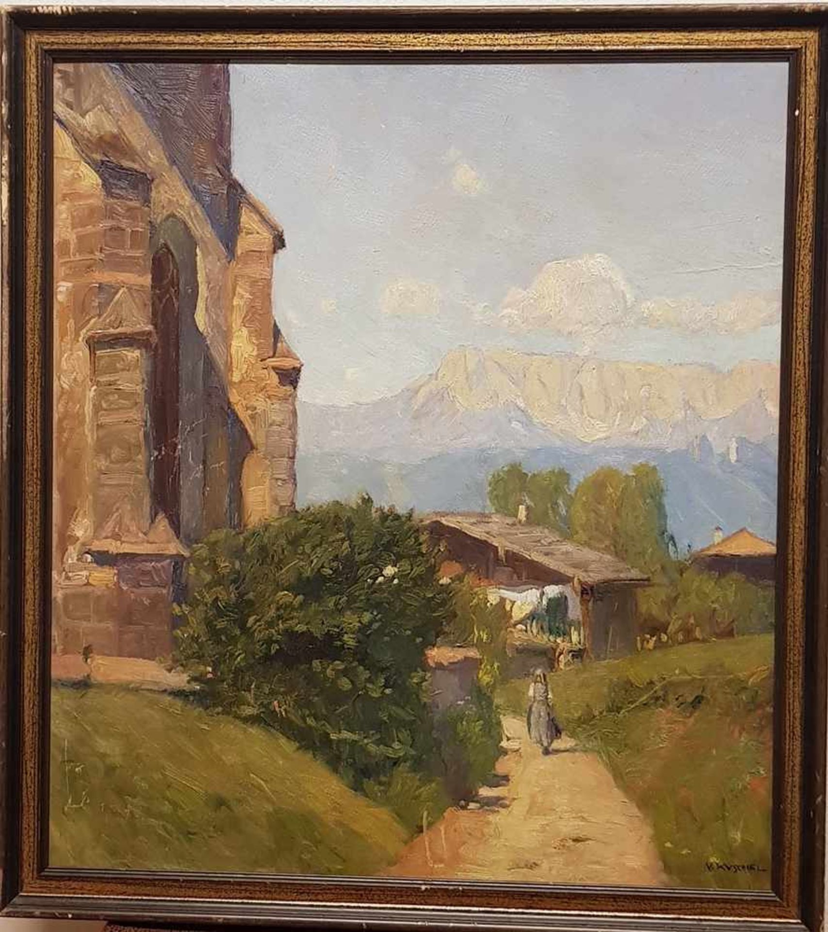 Viktor Kuschel (Wien 1876 geb.) , Öl auf Malkarton , Dorfansicht , Größe 50x56,5 cm, Rahmen Größe: - Image 3 of 3