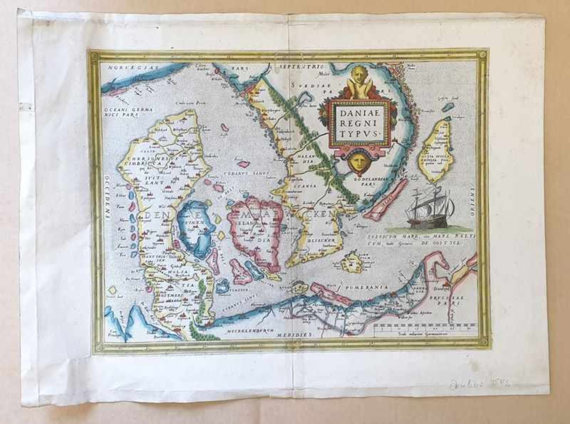 Abraham Ortelius (Antwerpen 1527-1598) , Landkarte Dänemark , koloriert , 1572, Größe: 53x39cm