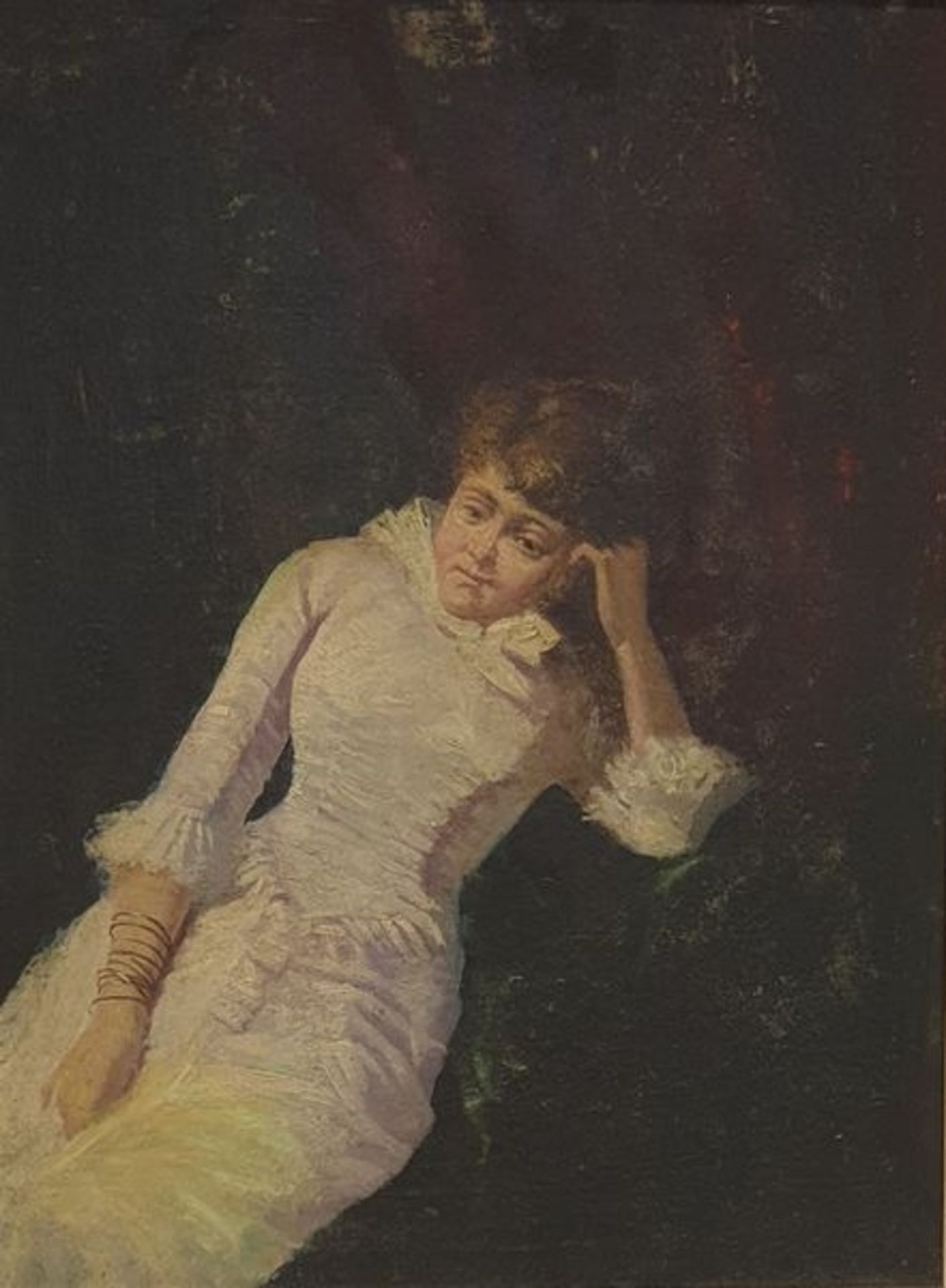 Porträt eine nachdenkenden Dame , 1.Drittel 20.Jahrhundert , Öl auf Leinwand später auf Holz - Image 2 of 3
