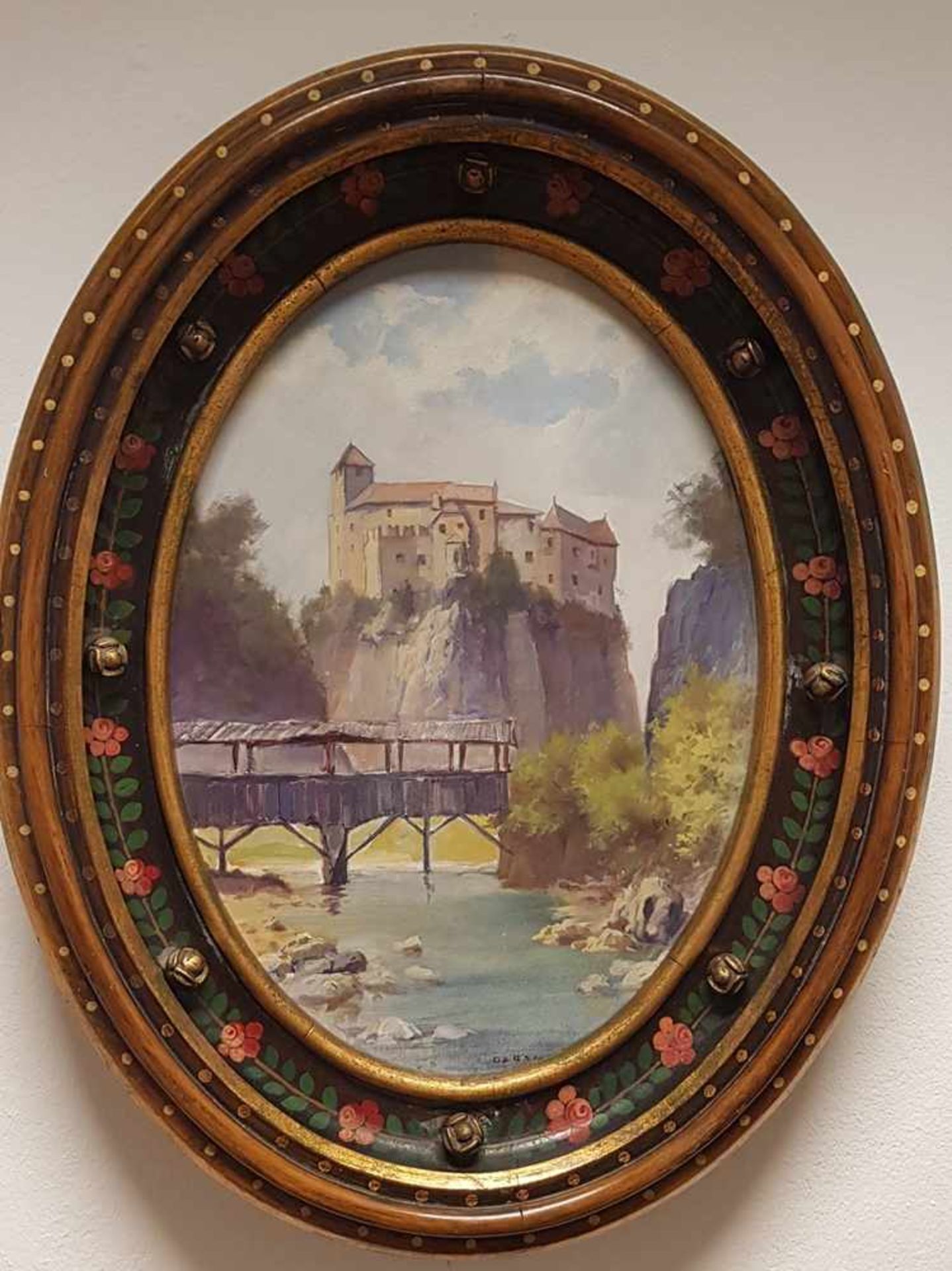 Oswald Rampl (Innsbruck 1911-1984) , Öl auf Malplatte, Burgansicht , Größe: 34x47cm,Größe mit Rahmen