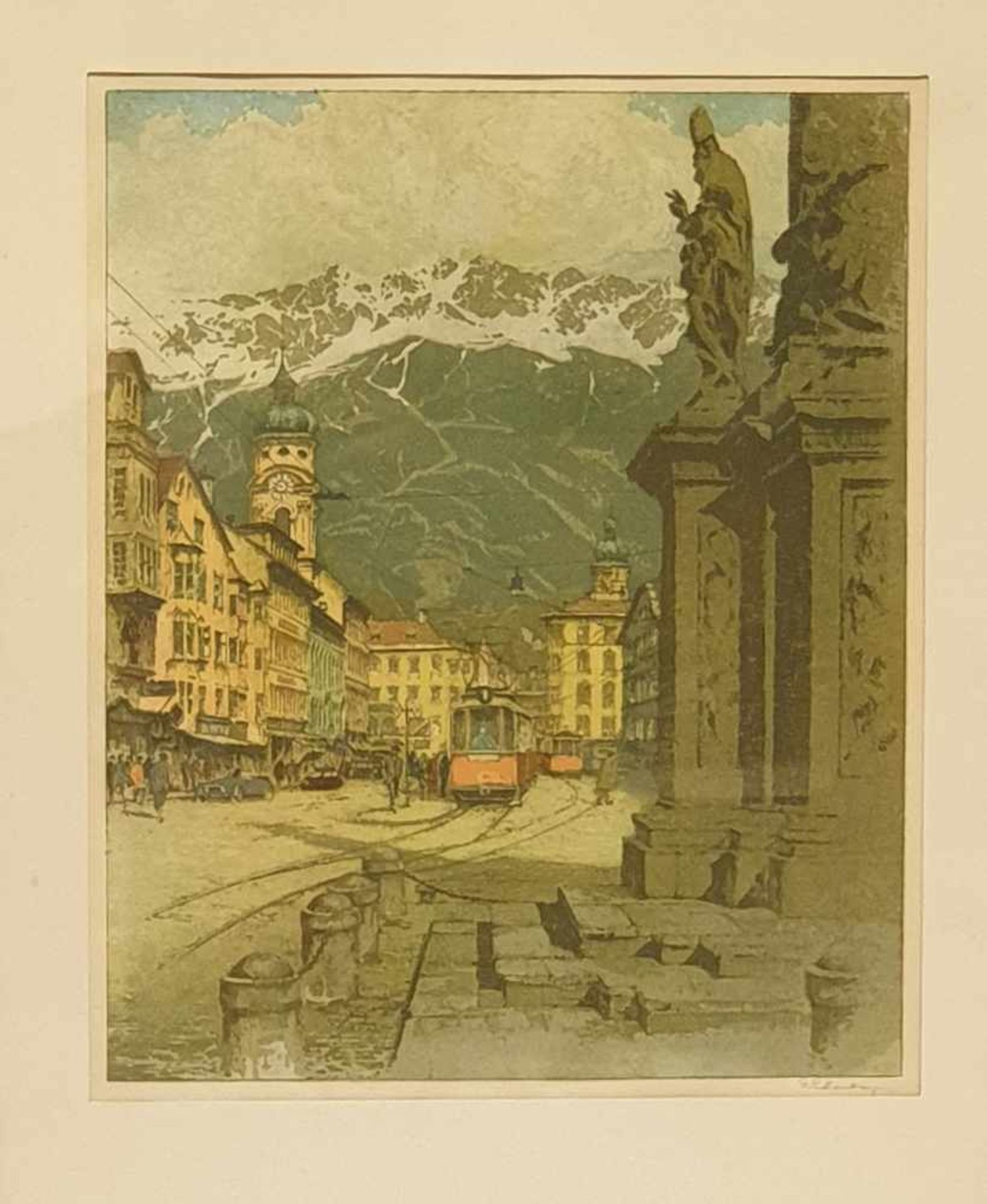 Josef Eidenberger , (Goisern 1899-2002), Innsbruck Maria-Theresien Straße, Grafik , Rahmengröße: