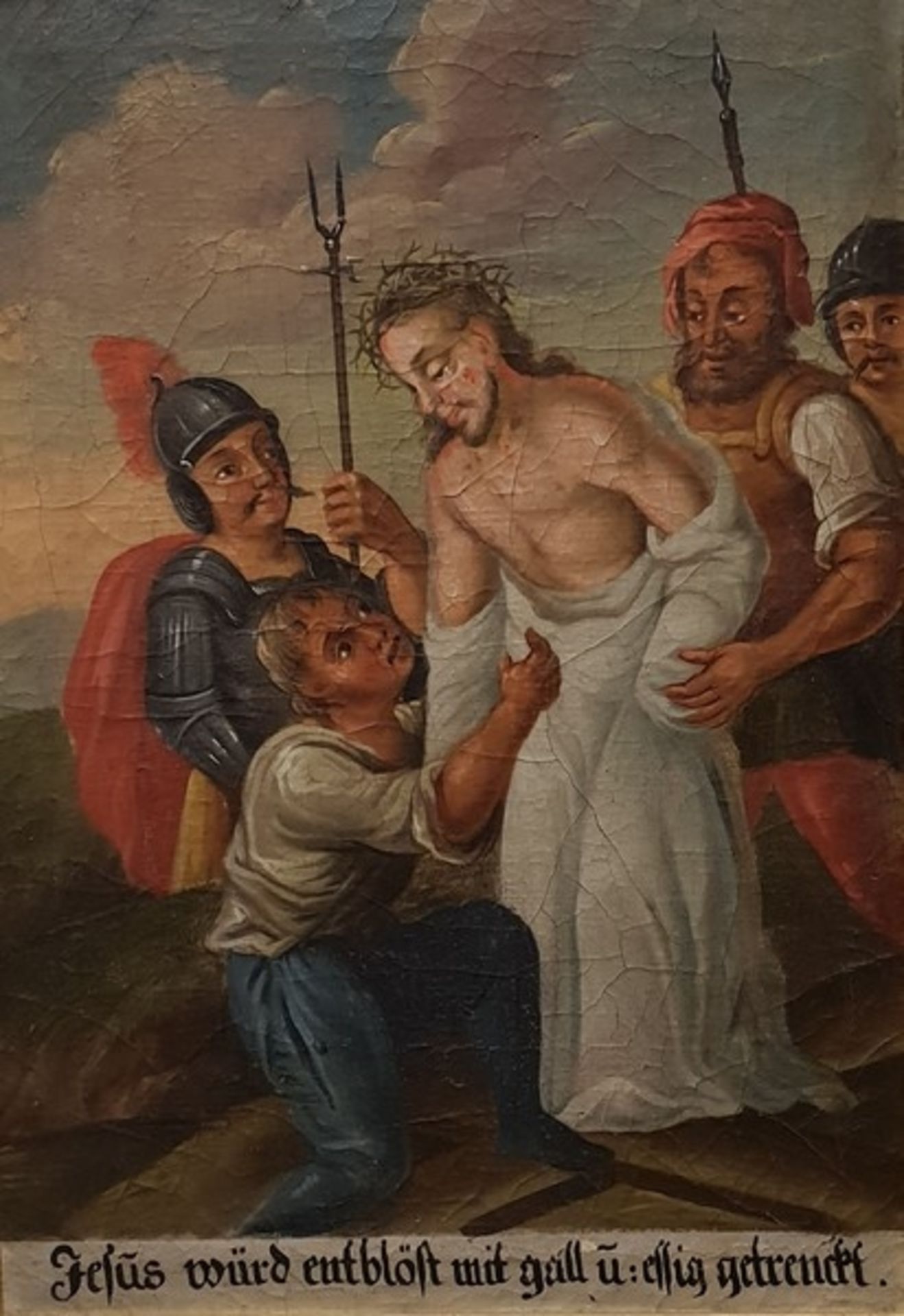Kreuzwegstation "Jesus wird seiner Kleider beraubt", Öl auf Leinwand , 19 Jh., Maße: 68x47cm