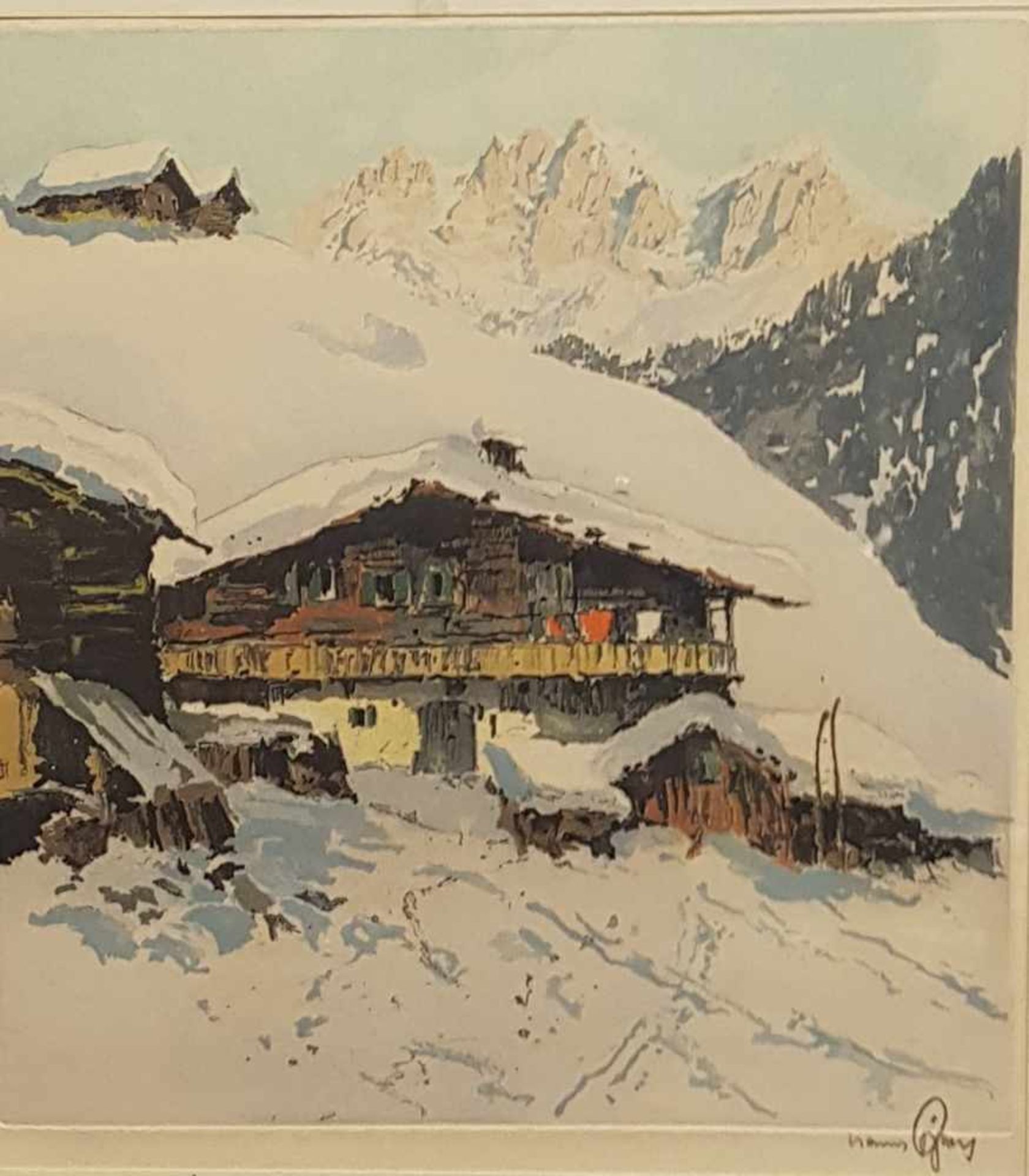 Hans Figura , (Groß Kikinda 1898-1978) , Kitzbüheler Alpen, Radierung in Farbe signiert,