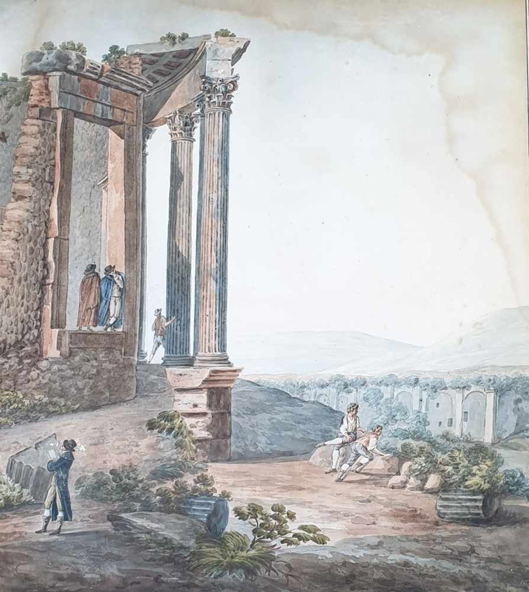 Großes Landschaftsaquarell, Personen vor einer römischen Ruine, 1.Drittel 19.Jhd , Größe: - Image 3 of 4