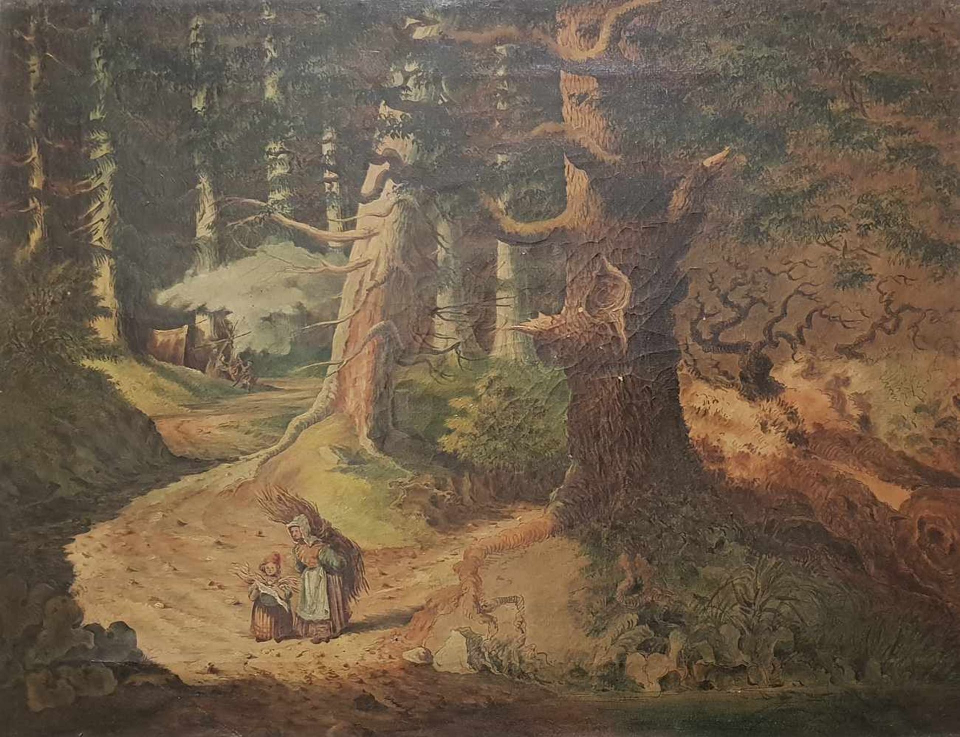 Waldbewohner, Öl auf Leinwand, 19.Jhd, 41x32cm , unsigniert, Altersspuren,