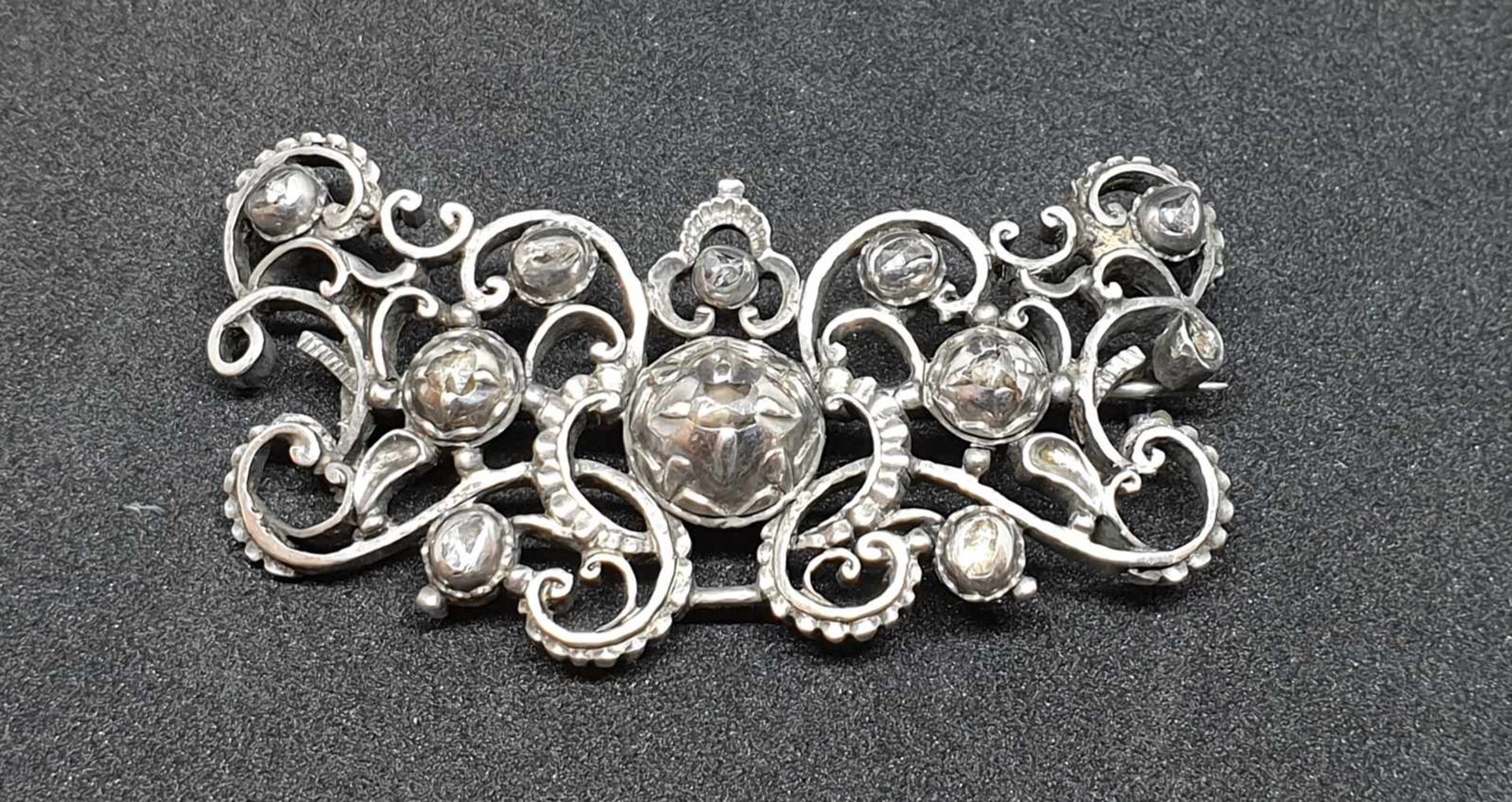 Diamant Barock Brosche, 18. Jahrhundert, Silber , Diamantrauten , ca. 55x25 mm , Gewicht: 16,6 g