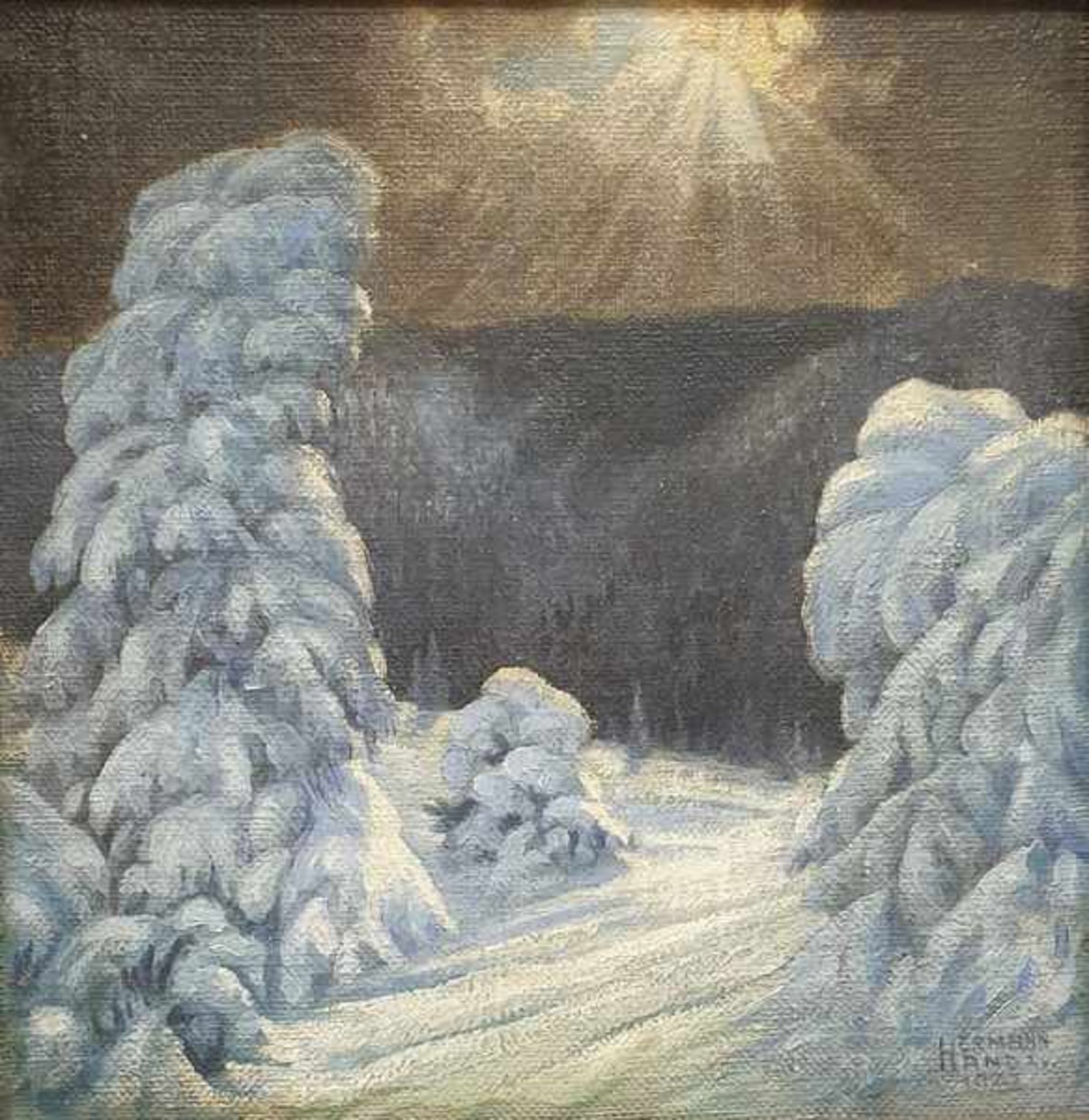 Hermann Handl (Ofen/Pest 1891-1964 Zell/See) , Wintersonne , signiert , datiert 1925 , Öl auf