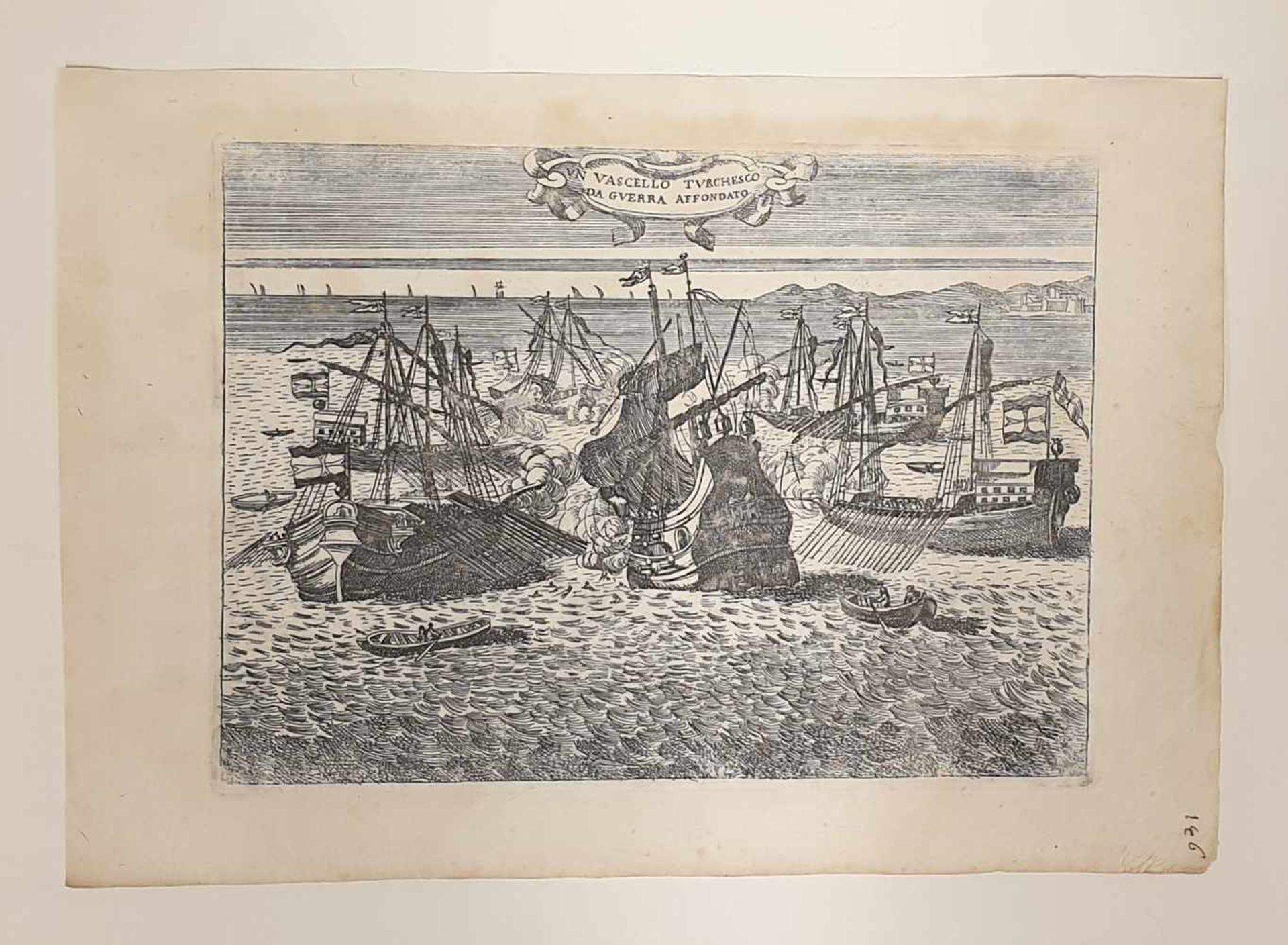 VN VASCELLO TURCHESCO DA GUERRA AFFONDATO, 18.Jahrhundert, Größe: ca. 33,5x24cm