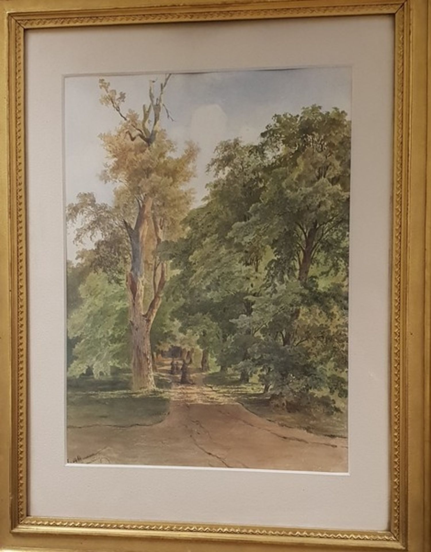 Anton Altmann d.J. (4 Juni 1808- 9. Juli 1871), Waldlandschaft mit Spaziergängern, Aquarell auf